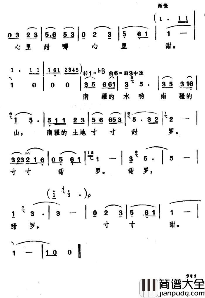 南疆的土地寸寸甜简谱_李存葆词/臧东升曲