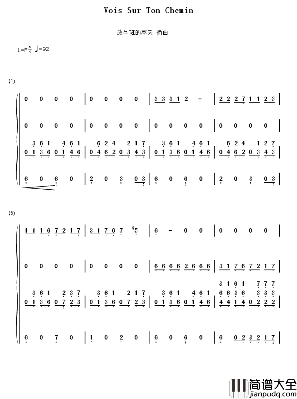 Vois_Sur_Ton_Chemin（遥望你的路途）简谱__放牛班的春天主题曲，致敬最无私奉献的师者