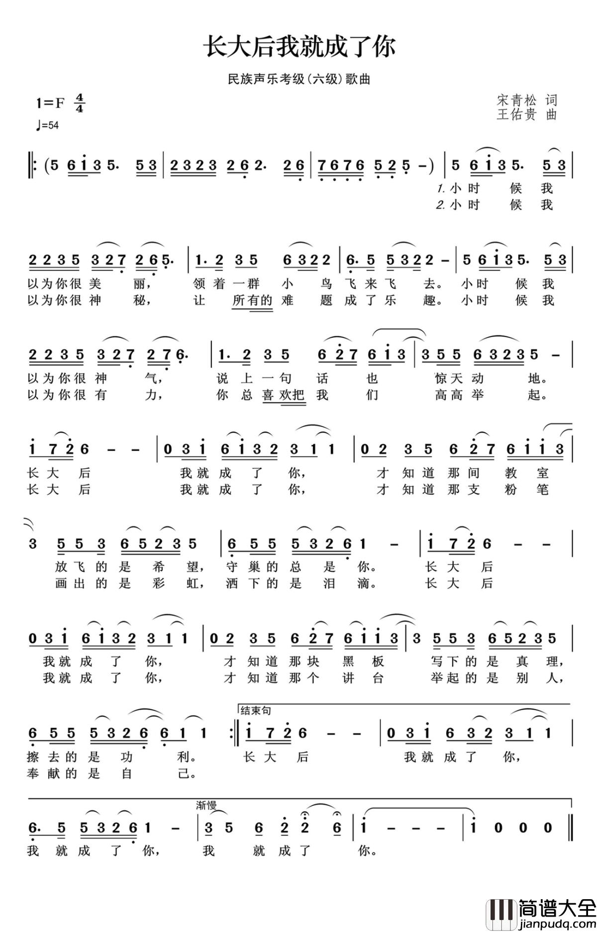 长大后我就成了你简谱(歌词)_演唱朱希、露路、谭小芬_王wzh曲谱