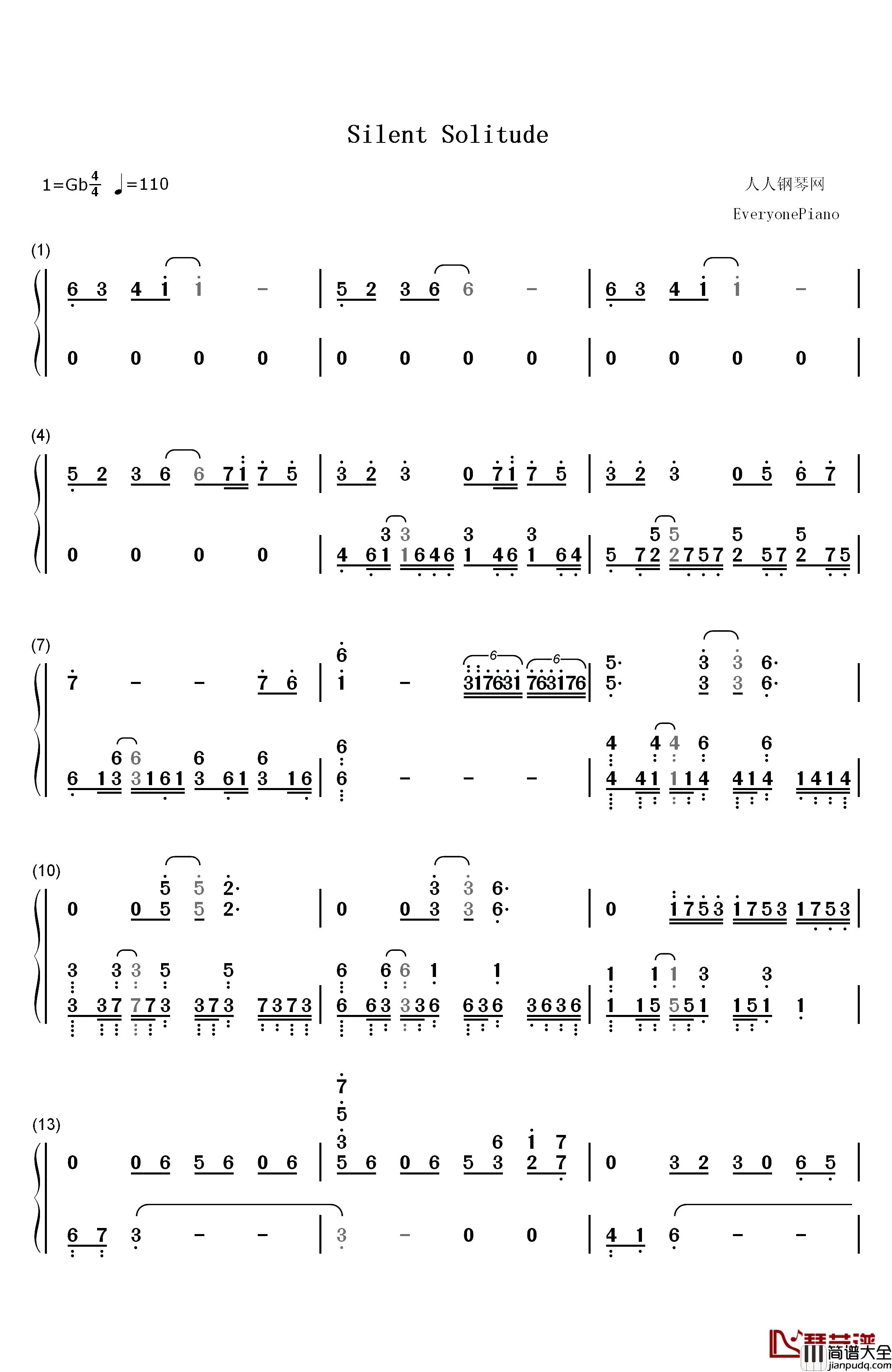 Silent_Solitude钢琴简谱_数字双手_OxT