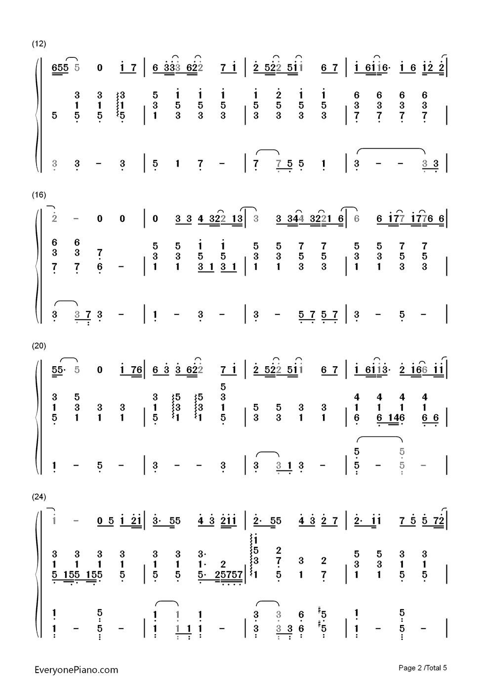 第一首情歌钢琴简谱_数字双手_汪苏泷