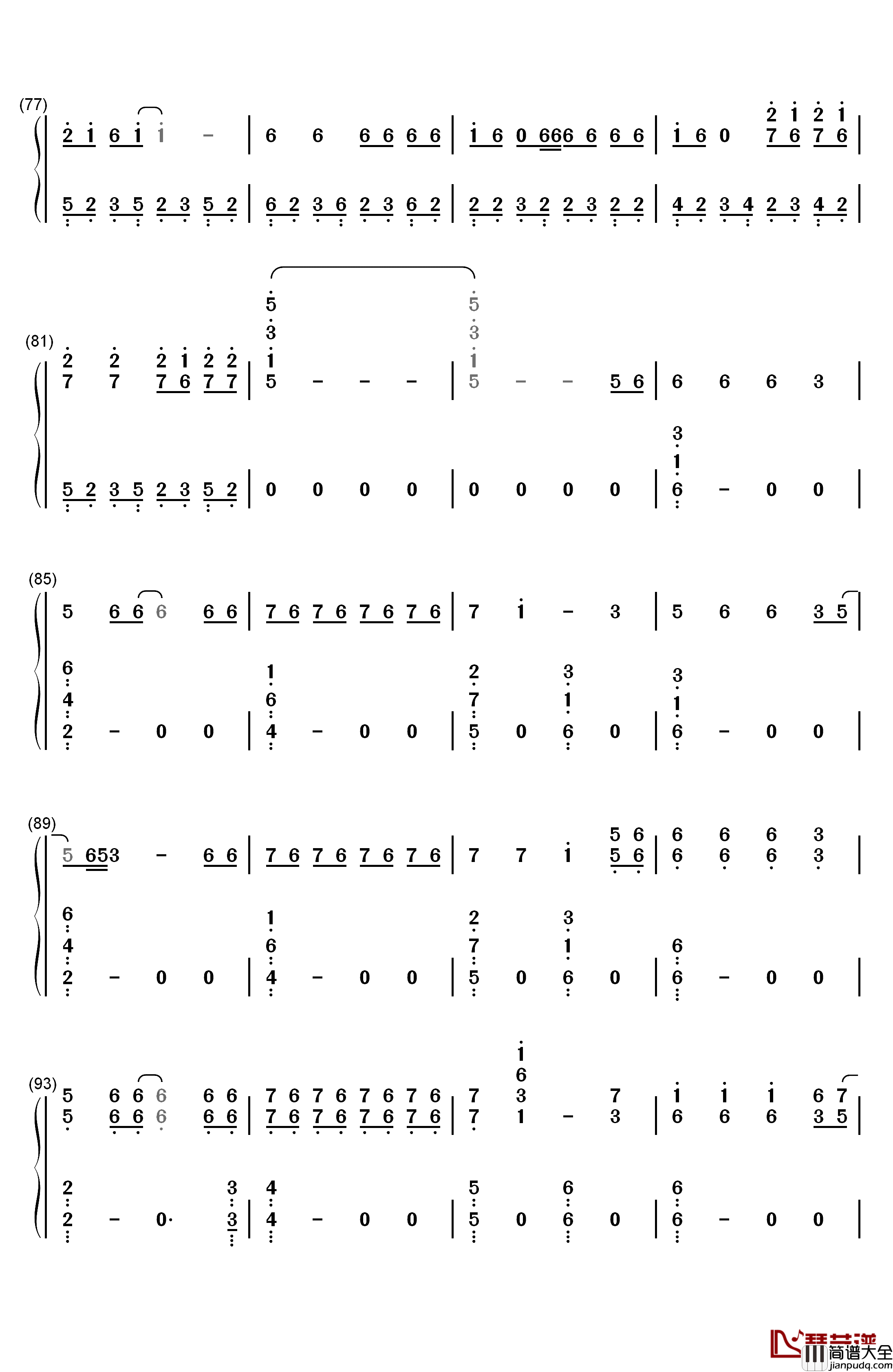 wolf（狼与美女）钢琴简谱_数字双手_EXO