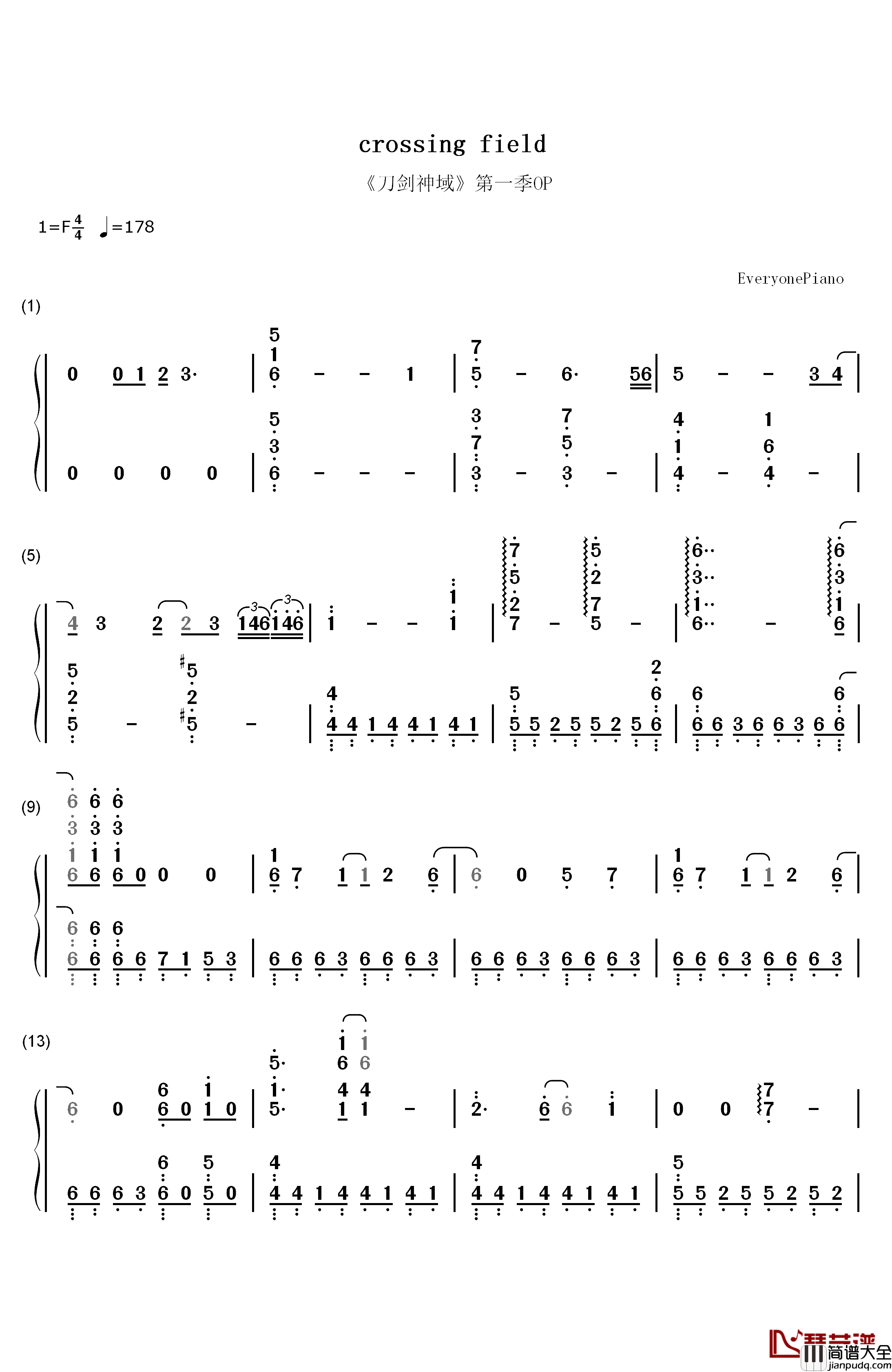 crossing_field钢琴简谱_数字双手_LiSA