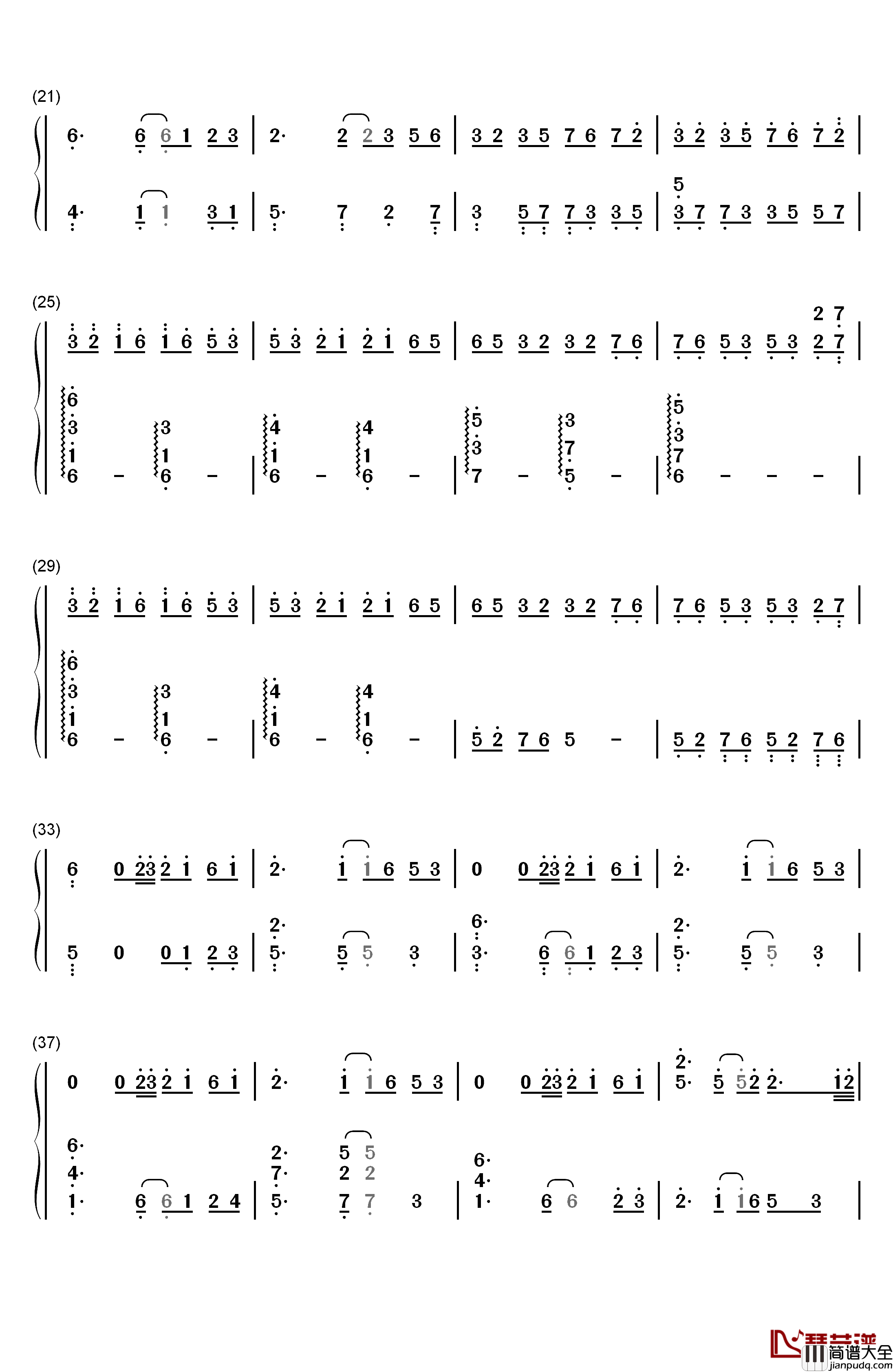 花黄瘦钢琴简谱_数字双手_Tina（Pure_Morning乐团）