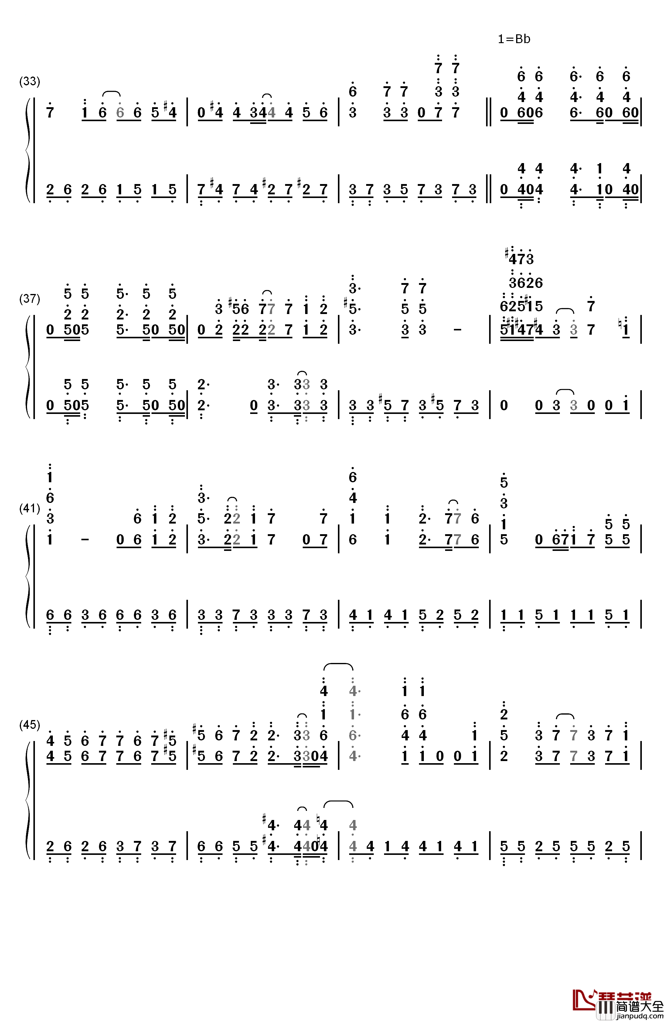 UNISONIA钢琴简谱_数字双手_TRUE