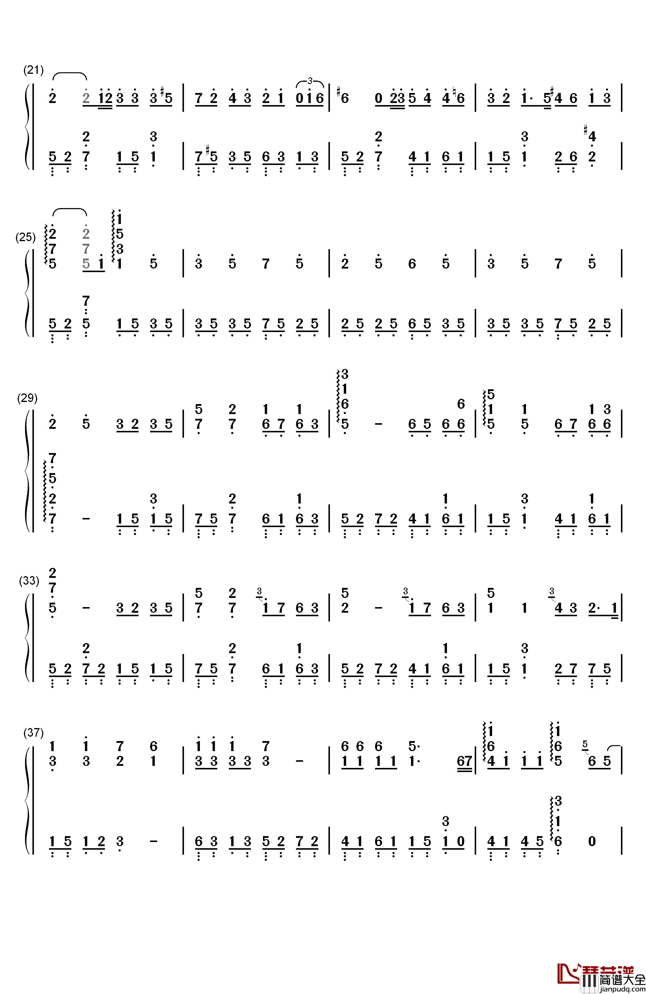 不再见钢琴简谱_数字双手_陈学冬