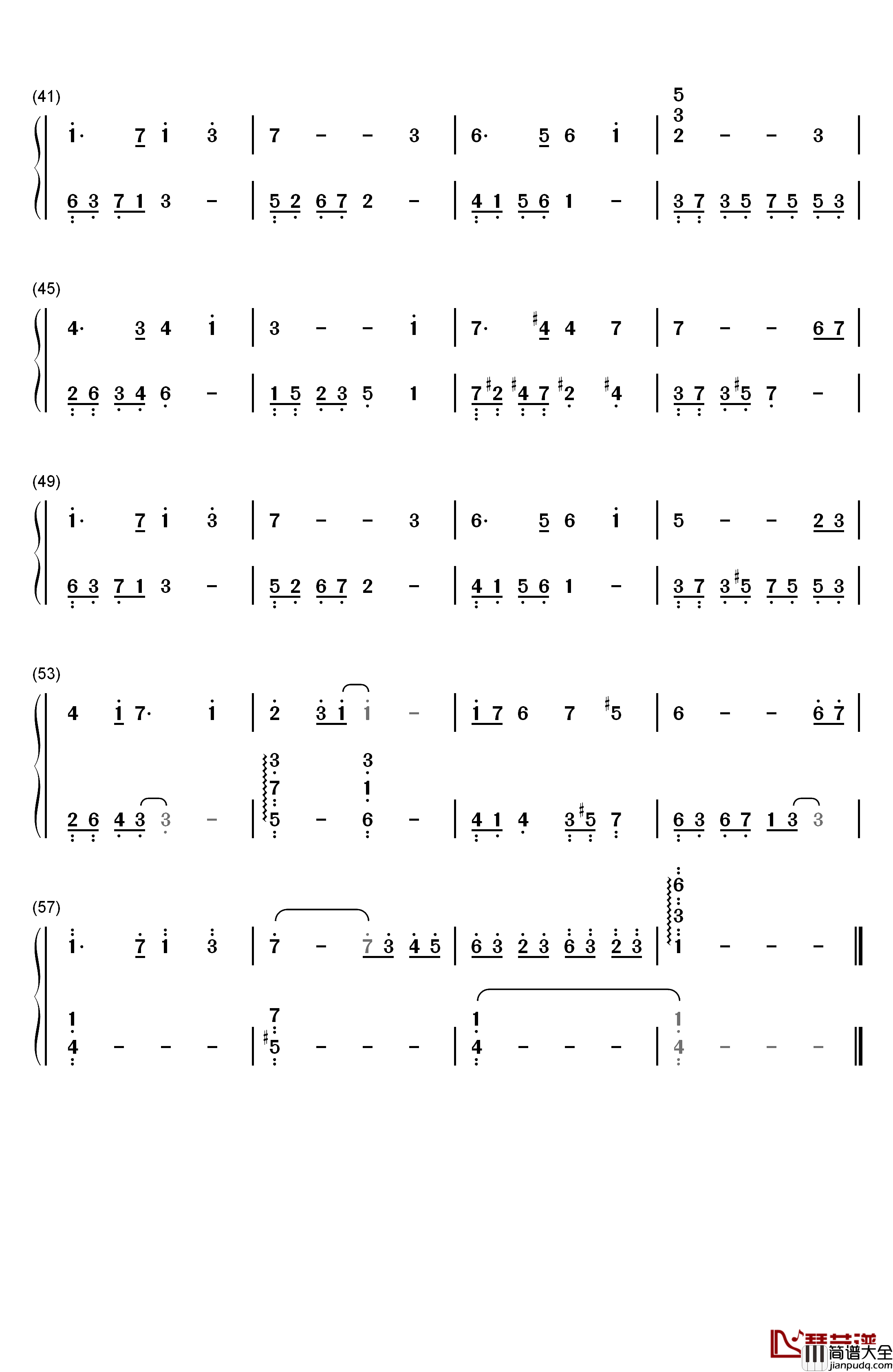 伴随着你钢琴简谱_数字双手_久石让