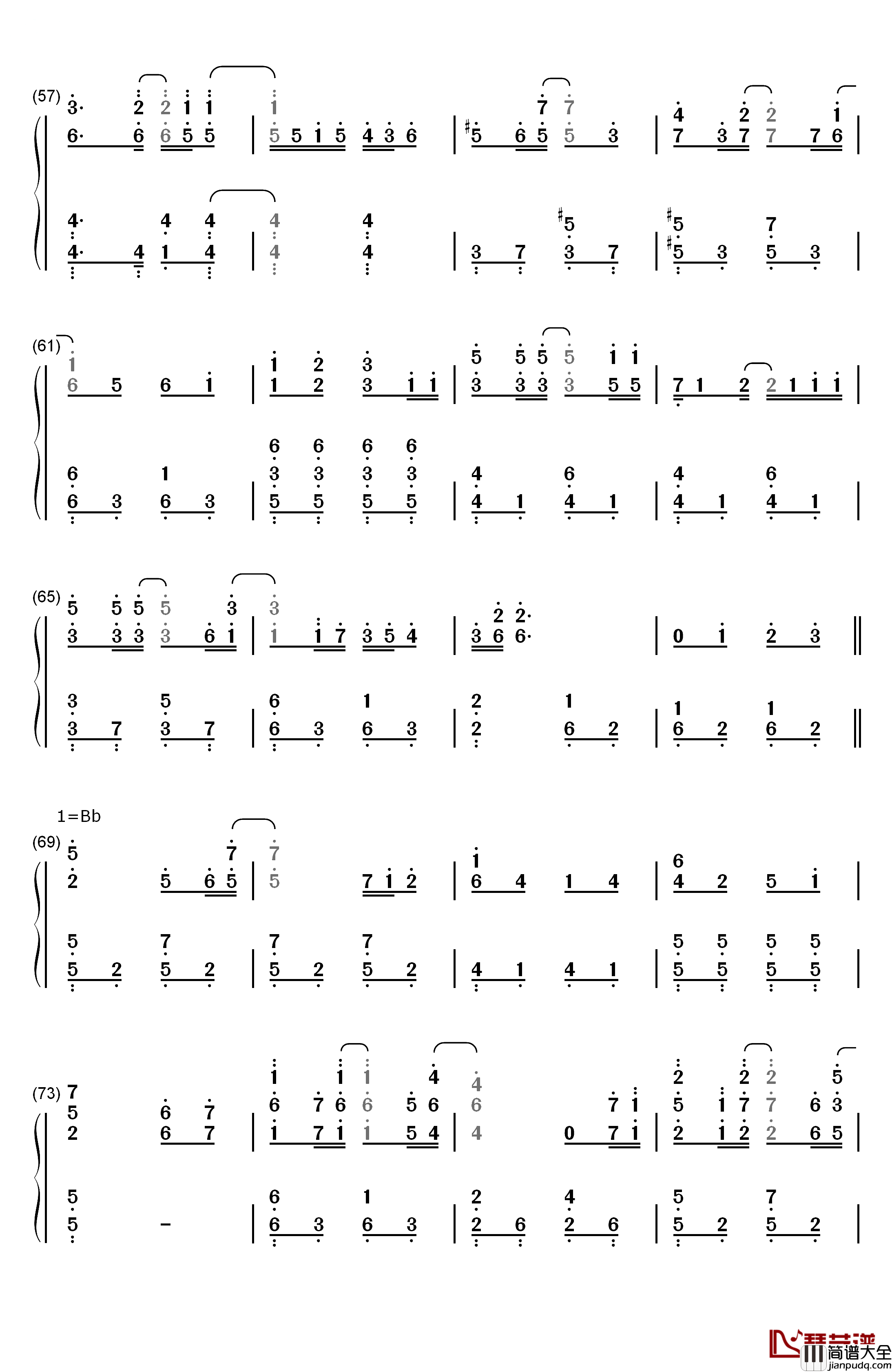 ひとり钢琴简谱_数字双手_XX:me