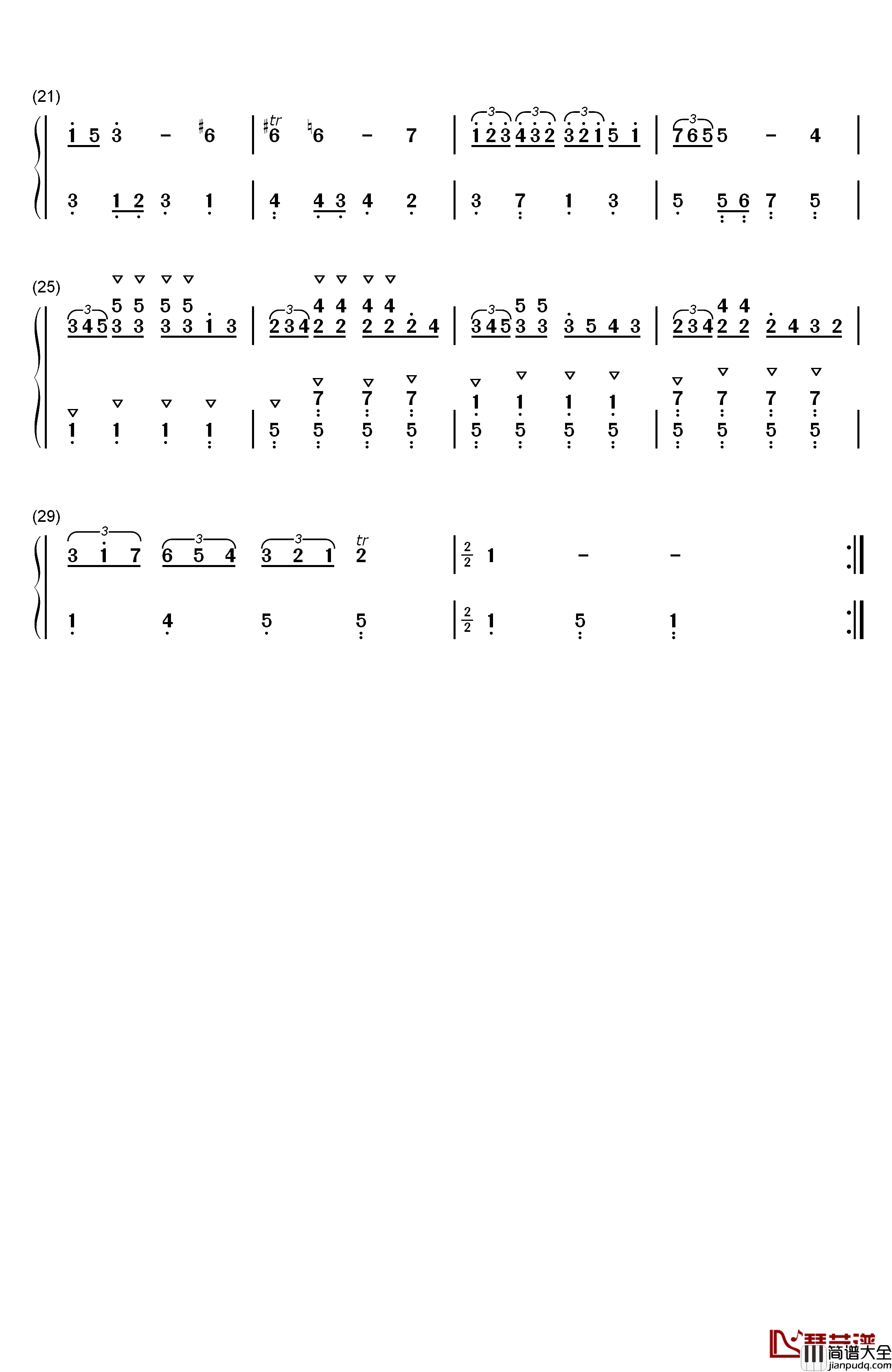 进行曲_16钢琴简谱_数字双手_巴赫