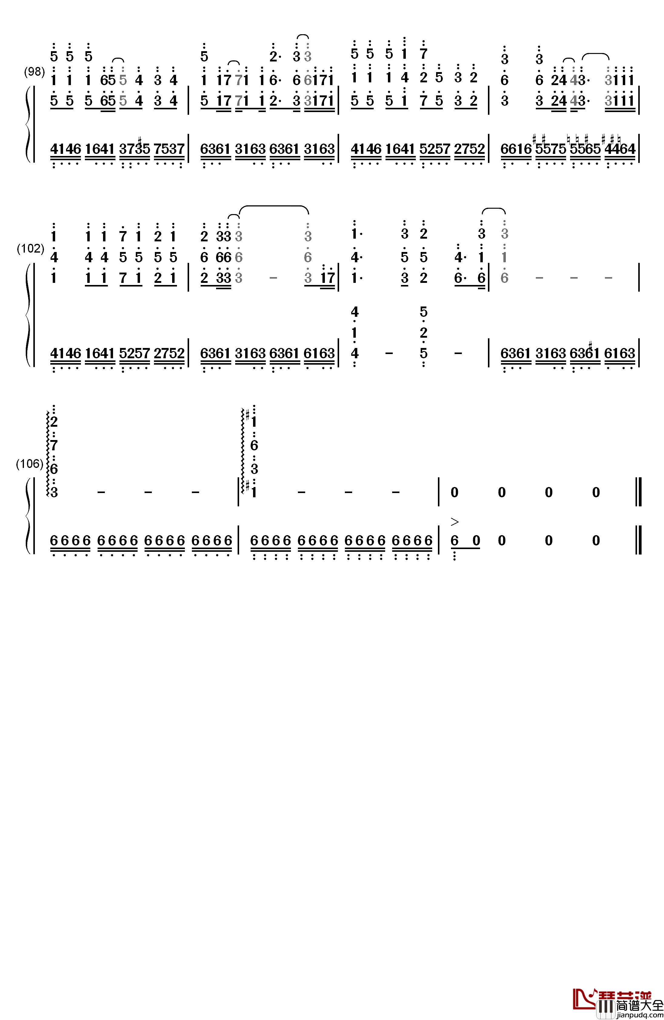 0→∞への跳動钢琴简谱_数字双手_初音未来