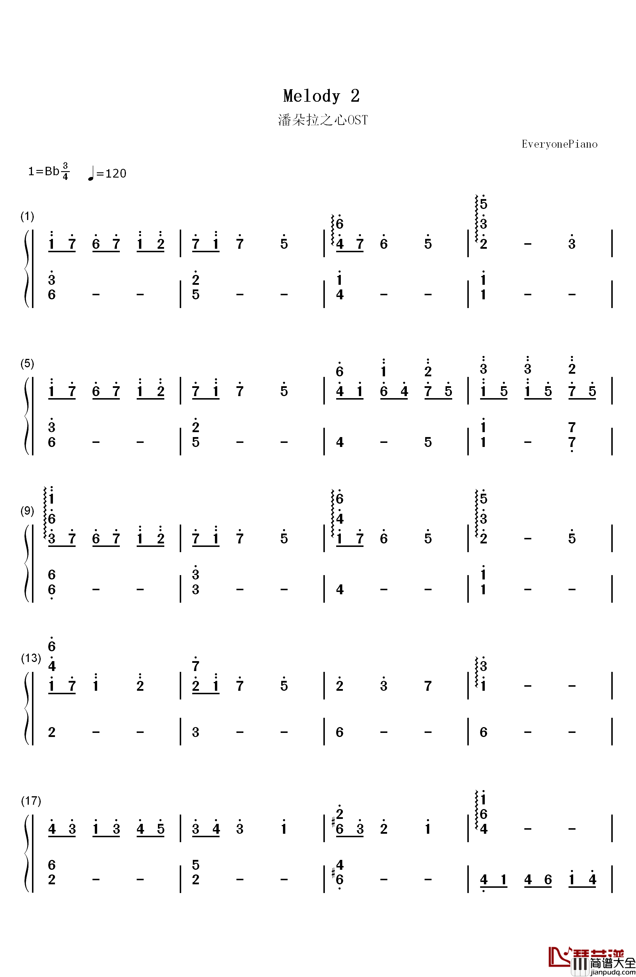 Melody_2钢琴简谱_数字双手_梶浦由记