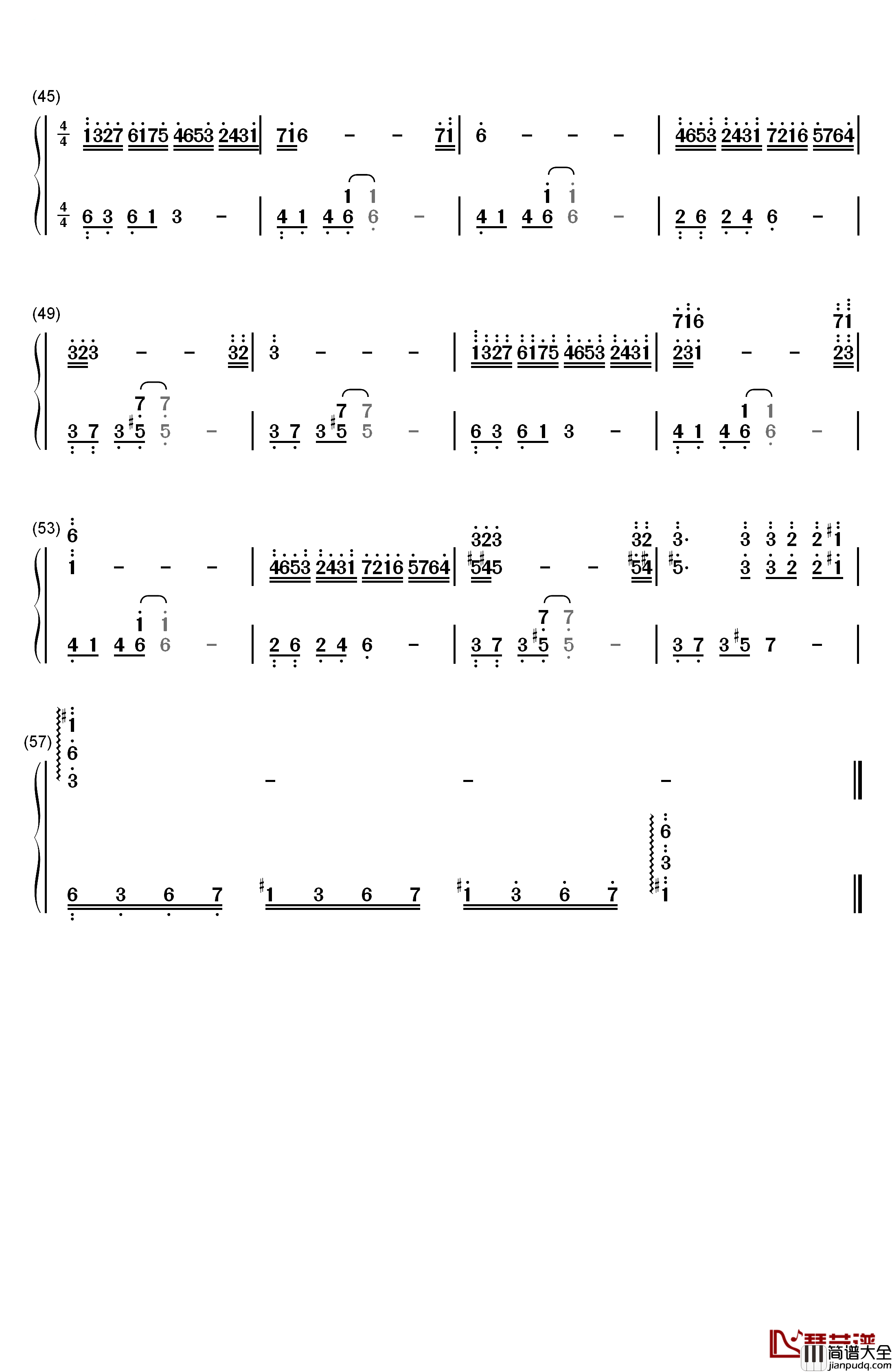 渡情钢琴简谱_数字双手_左宏元_张慧清