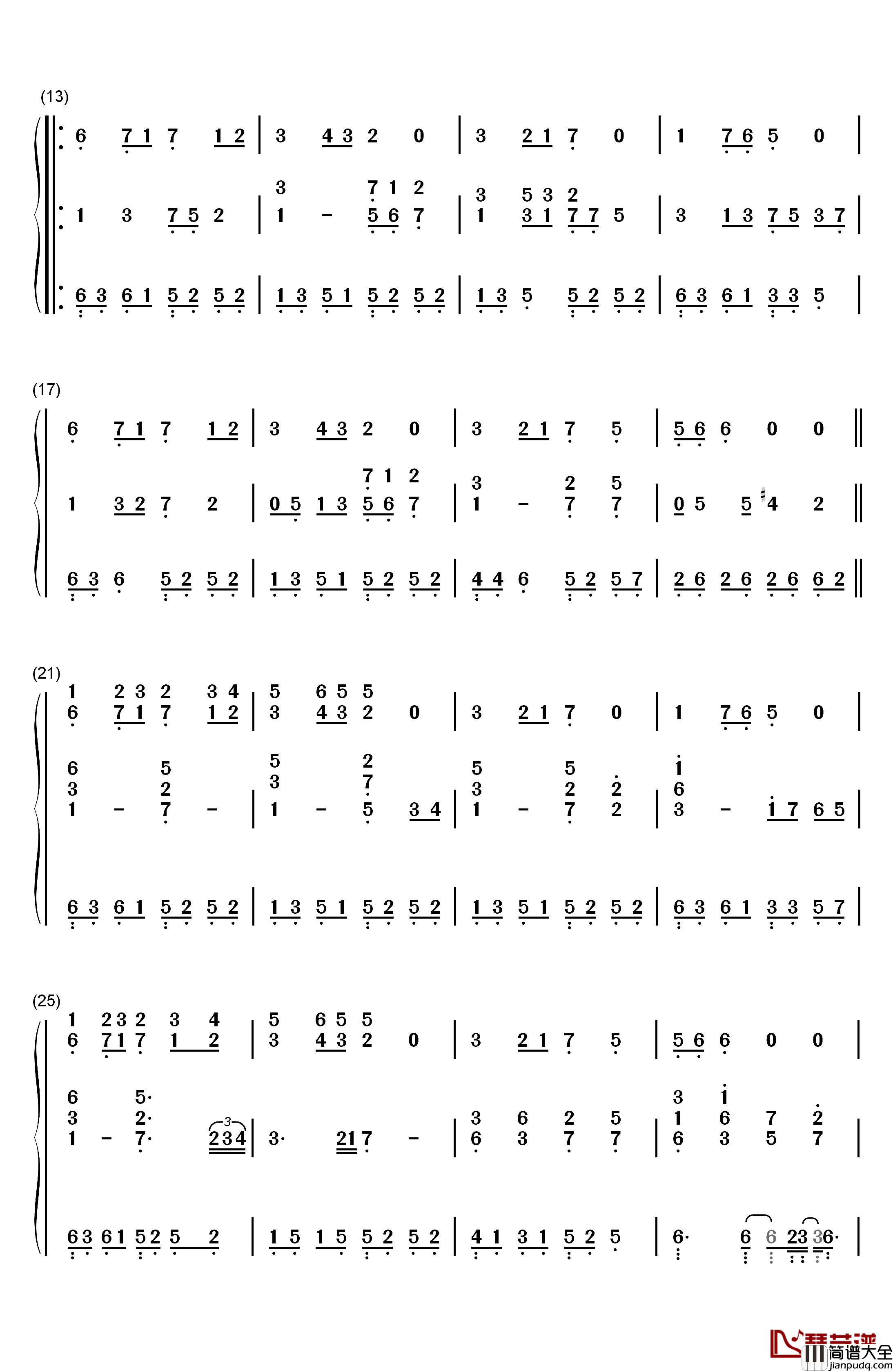 素敌だね钢琴简谱_数字双手_中野律纪（RIKKI）