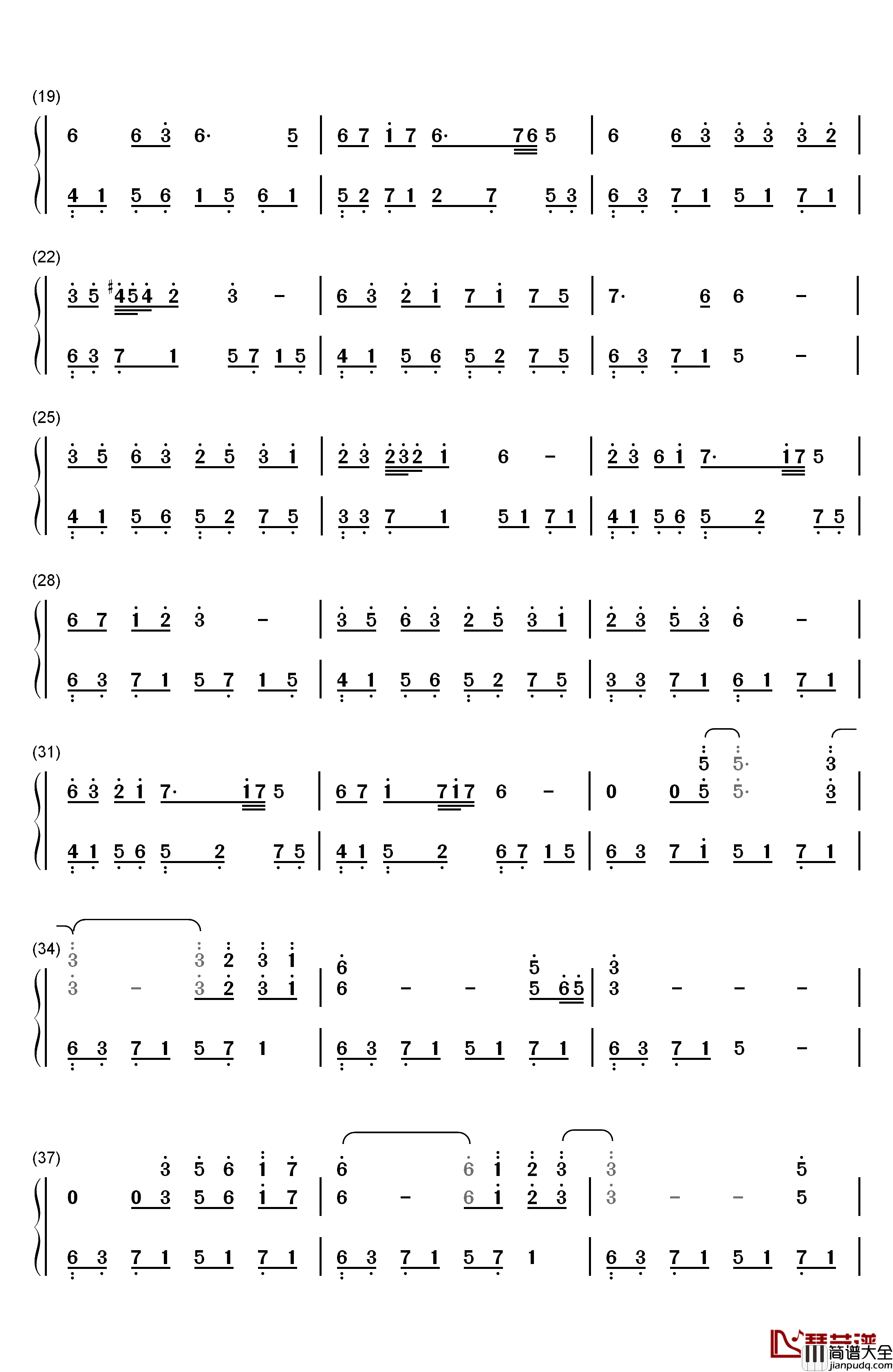镇命歌钢琴简谱_数字双手_泷沢一留