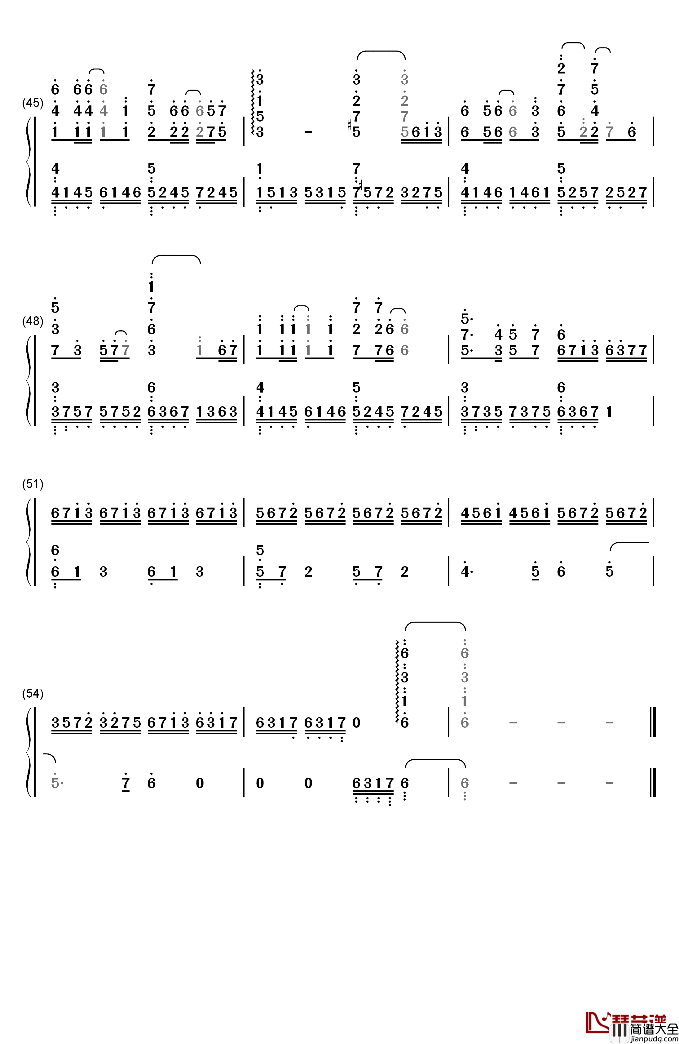 爱的供养钢琴简谱_数字双手_杨幂