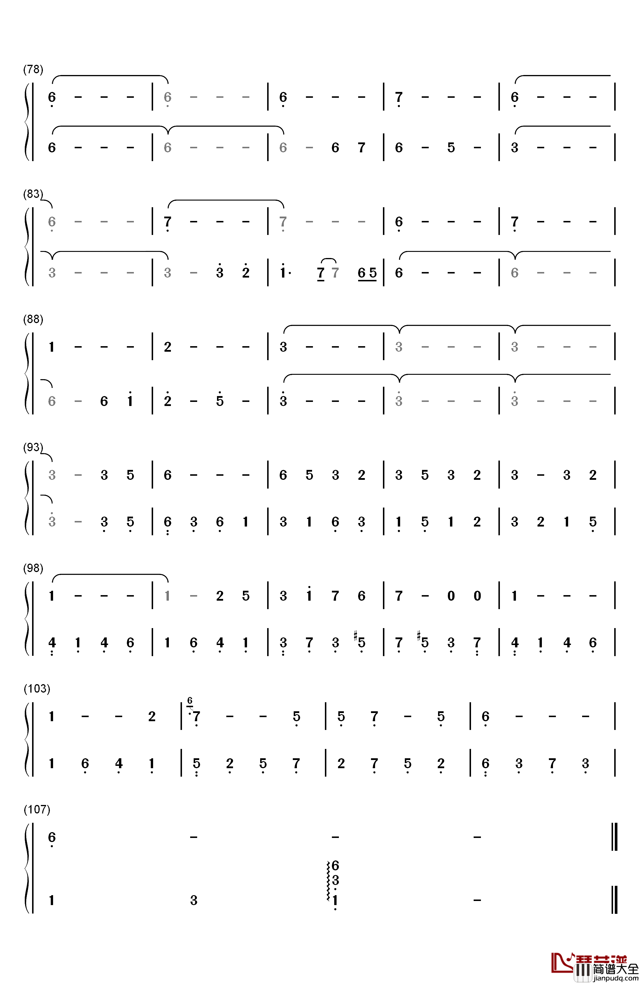 只要为你活一天钢琴简谱_数字双手_刘家昌