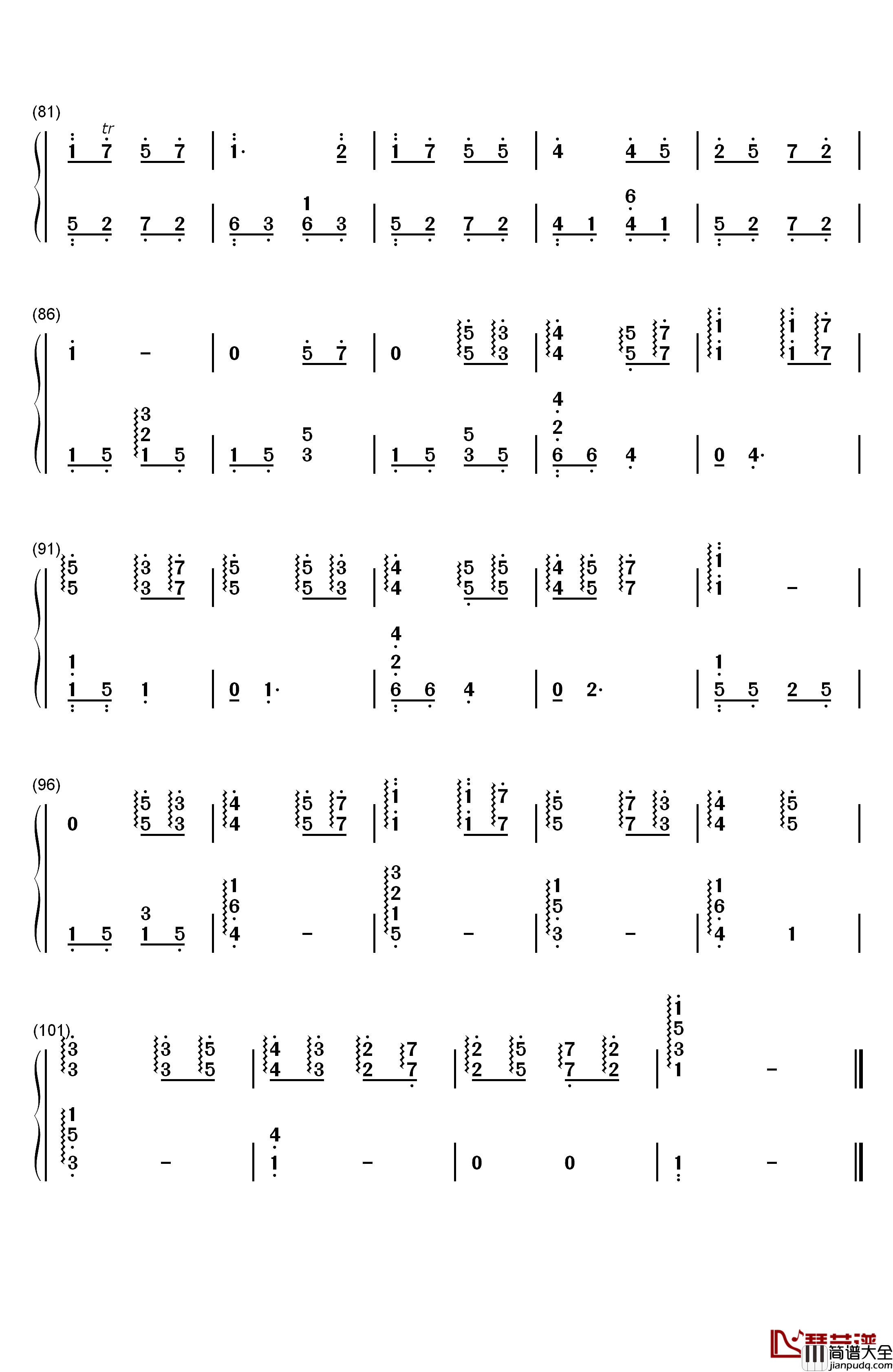 不想睡钢琴简谱_数字双手_梁静茹