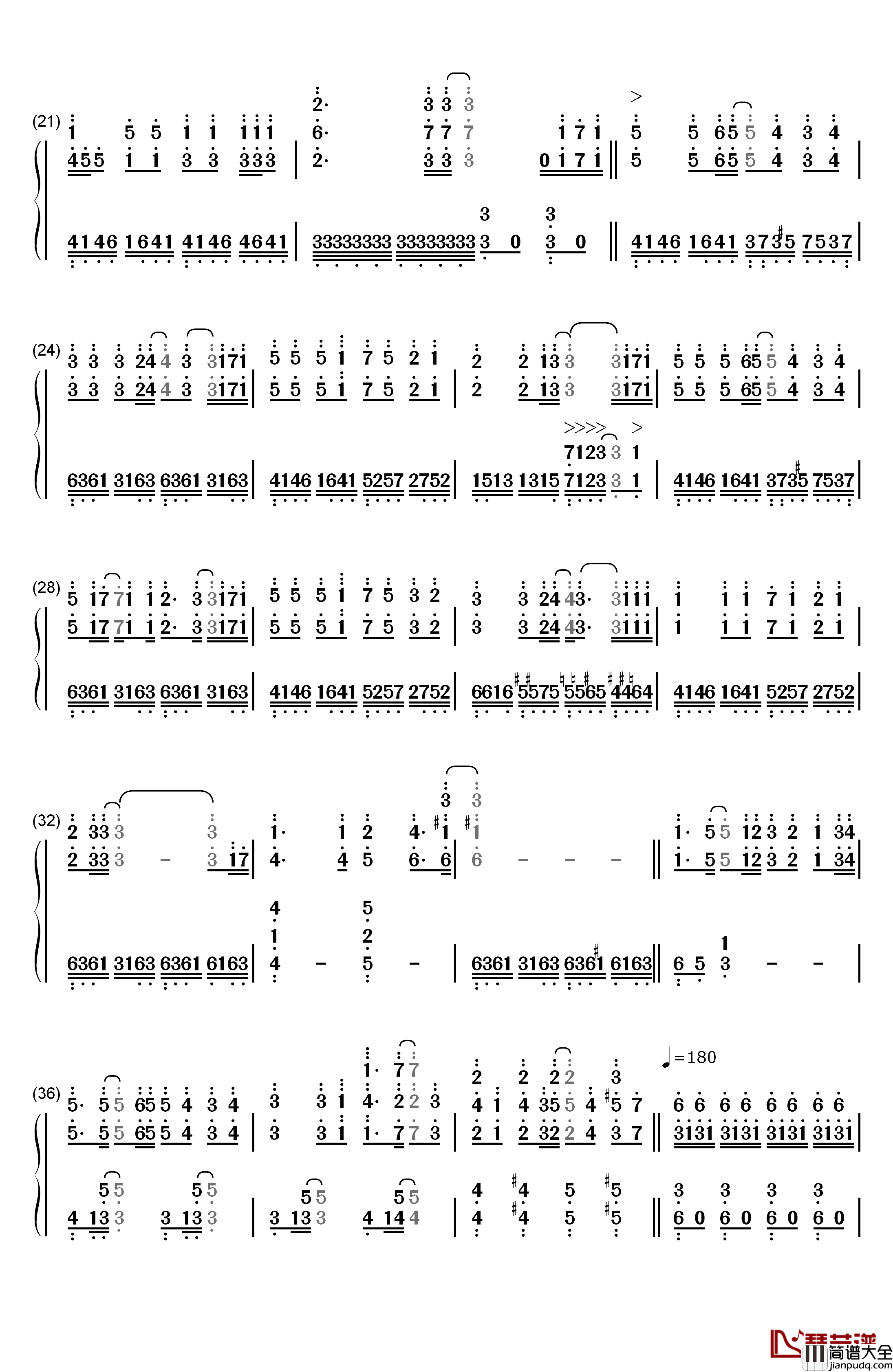 0→∞への跳動钢琴简谱_数字双手_初音未来