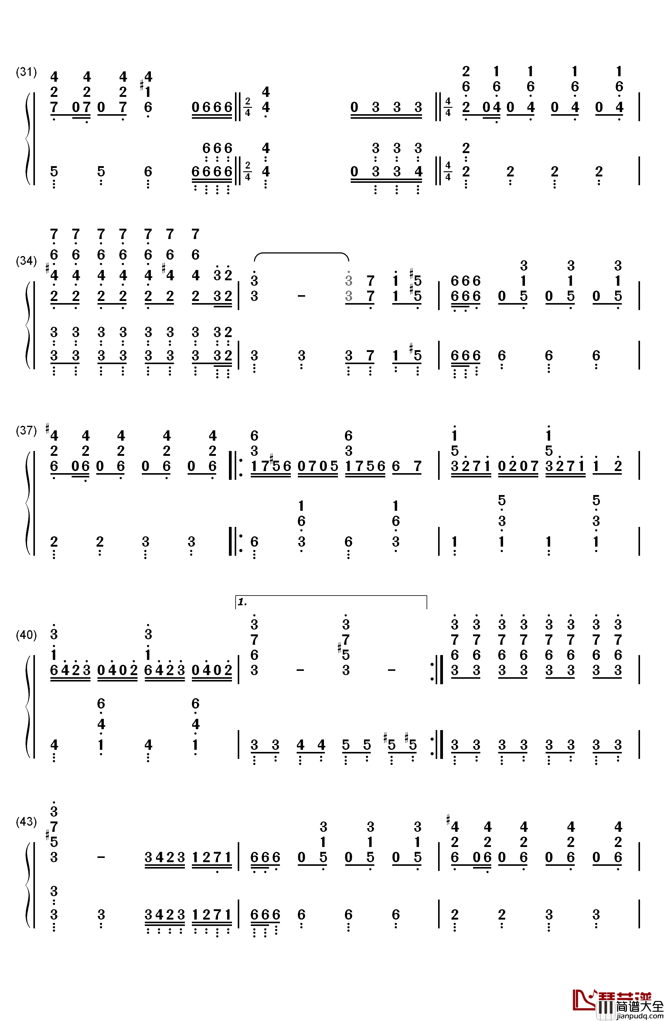 托卡塔曲钢琴简谱_数字双手_理查德克莱德曼