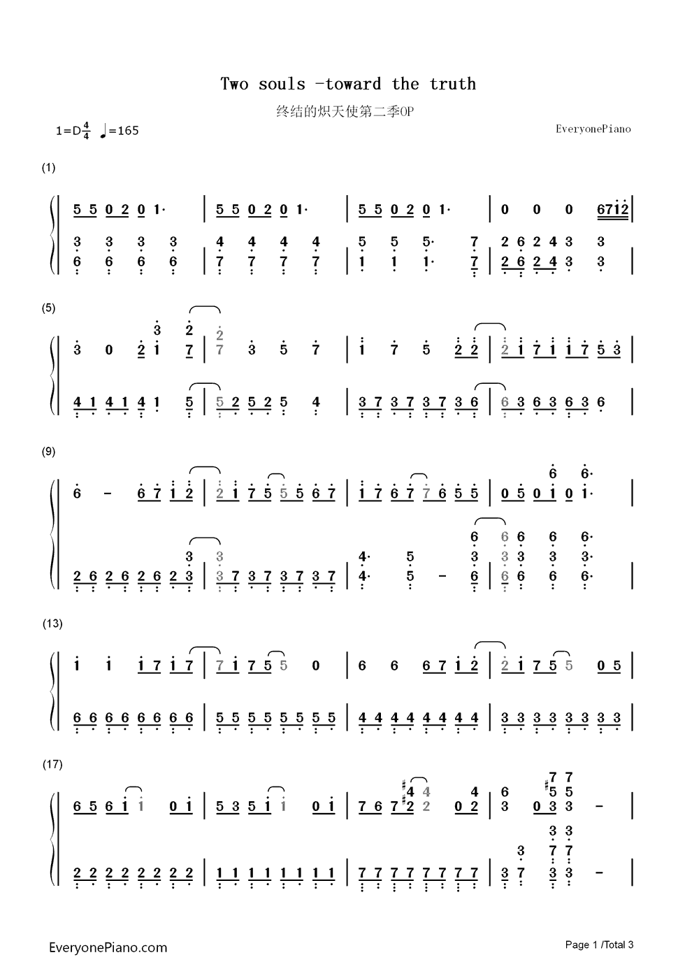 Two_souls_钢琴简谱_数字双手_fripSide
