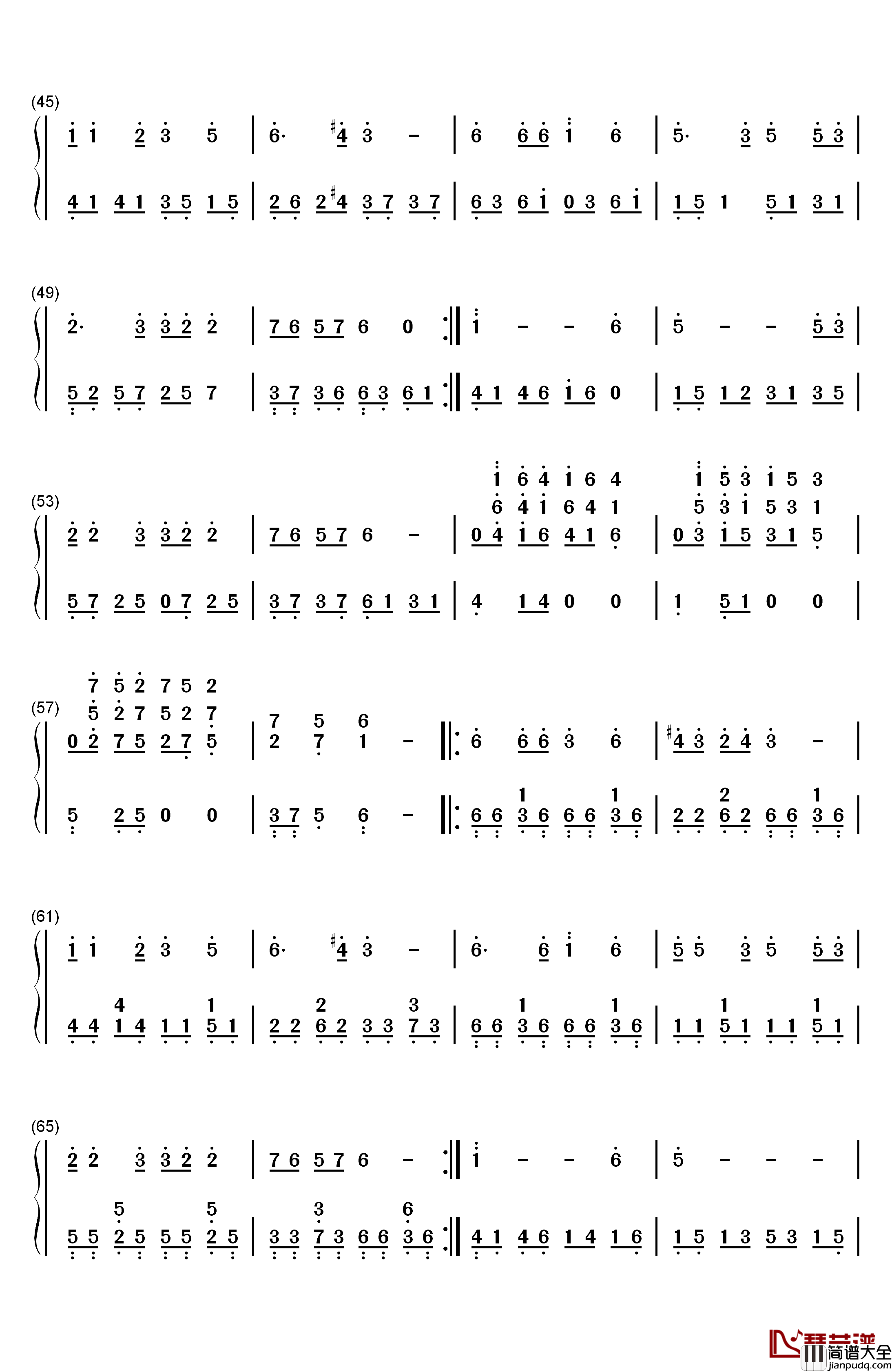 鲁冰花钢琴简谱_数字双手_曾淑勤