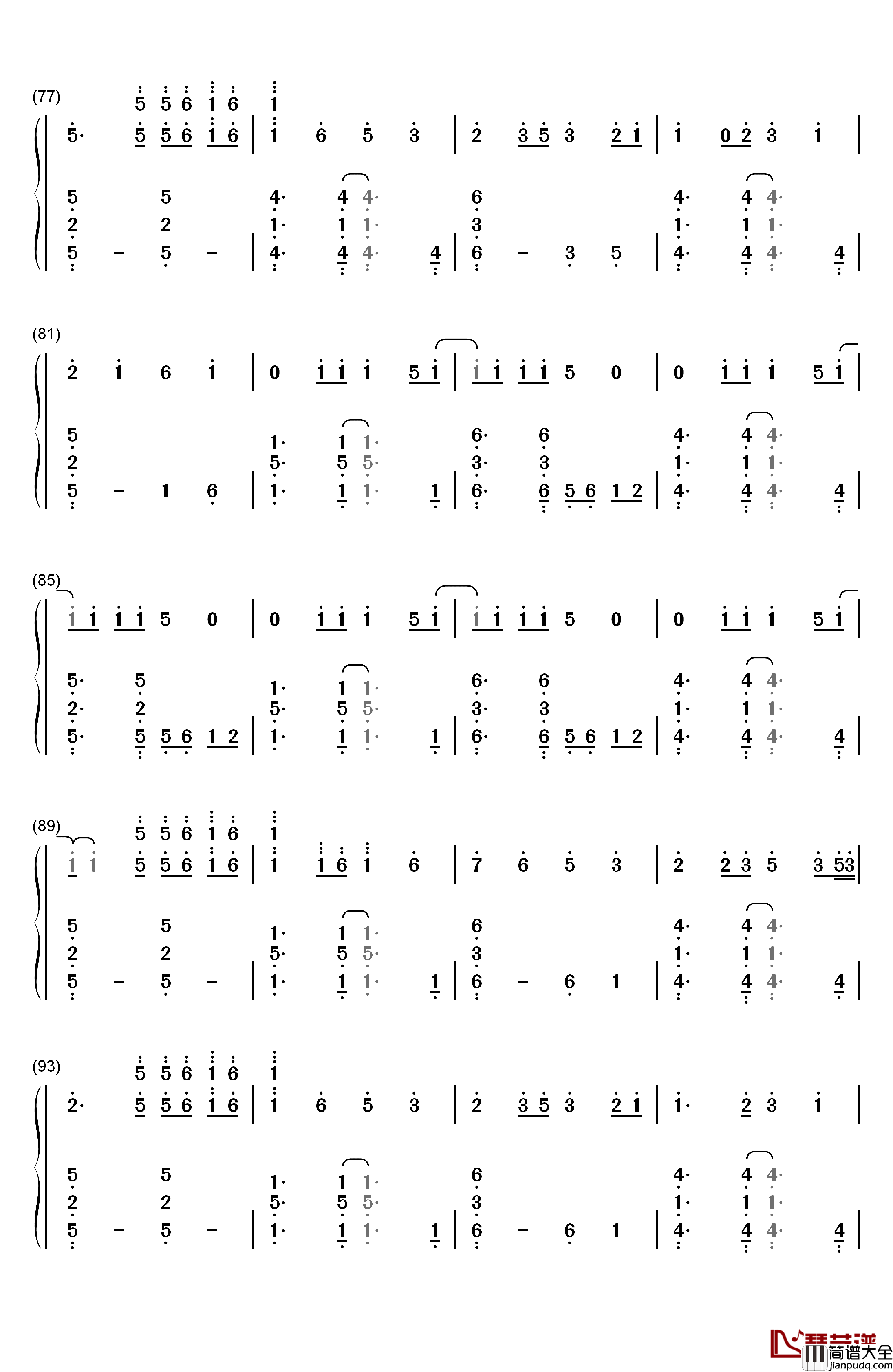花田错钢琴简谱_数字双手_王力宏