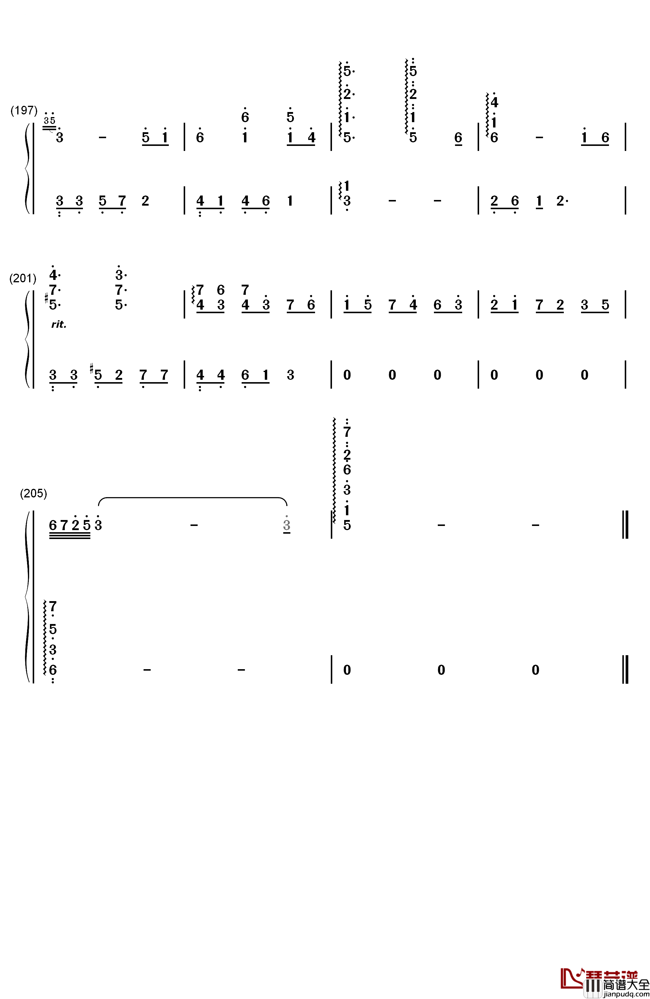 纯白钢琴简谱_数字双手_V.K克