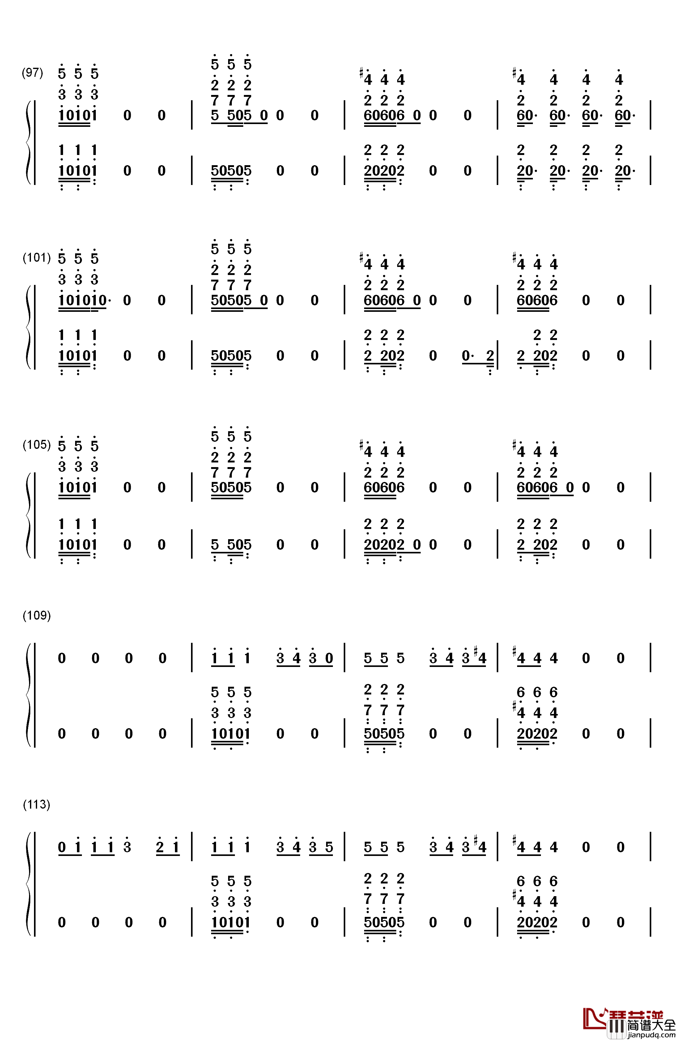 初学者钢琴简谱_数字双手_薛之谦