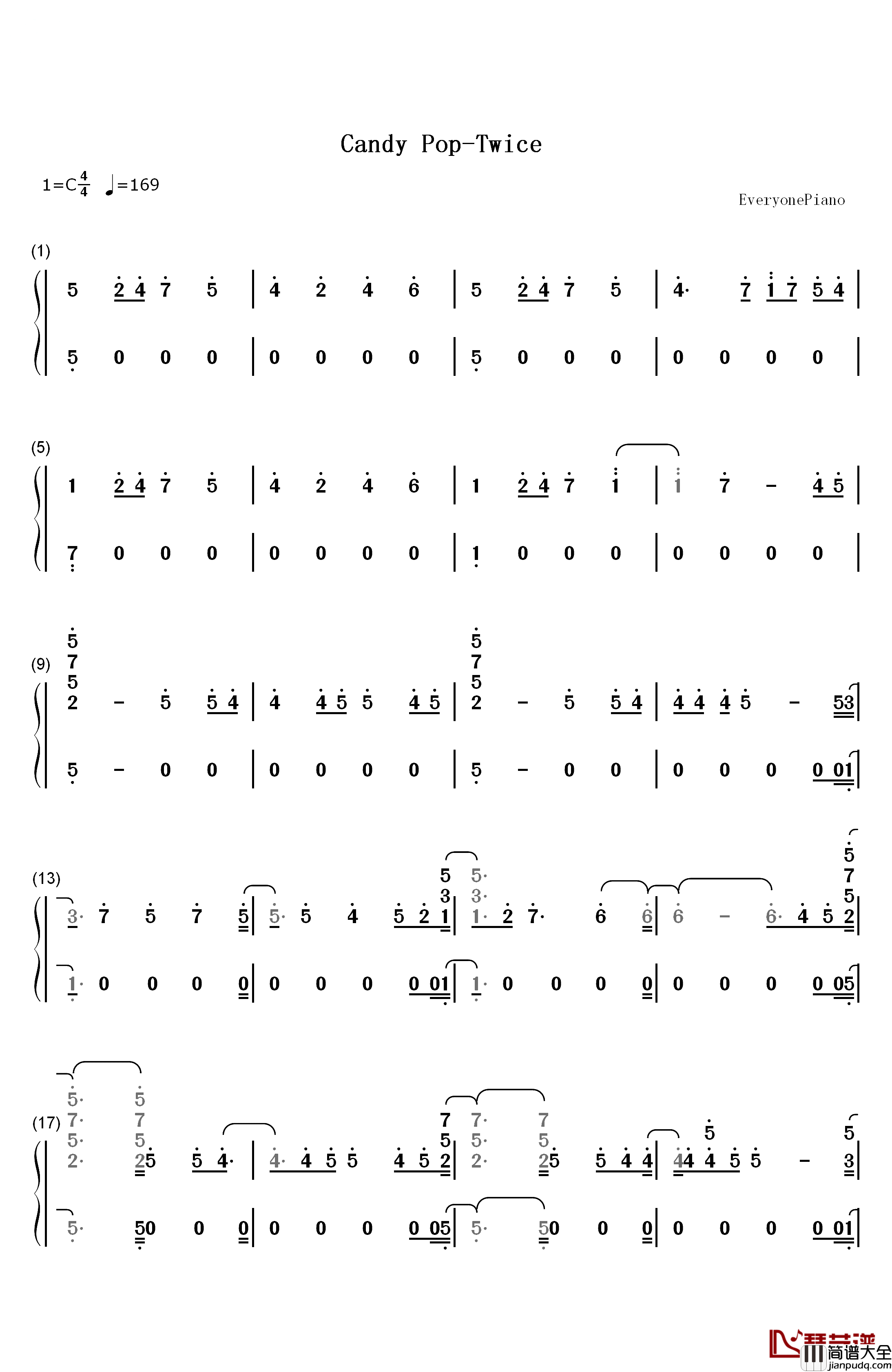 Candy_Pop钢琴简谱_数字双手_Twice