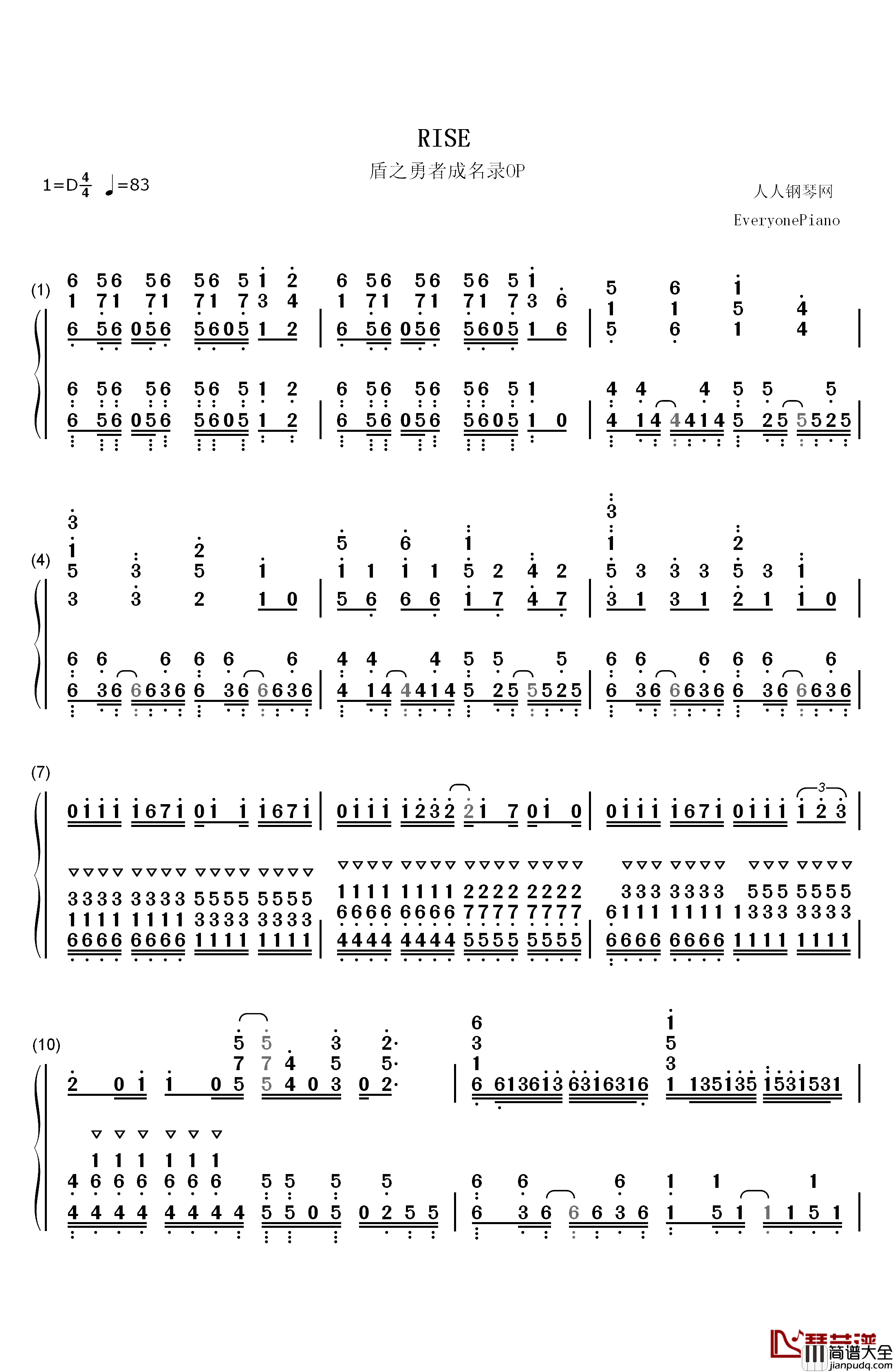 RISE钢琴简谱_数字双手_MADKID