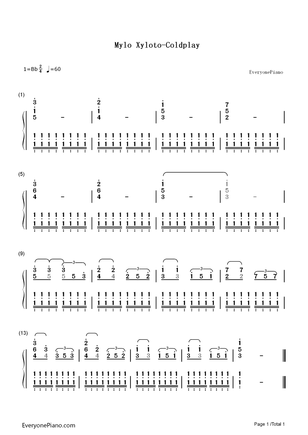 Mylo_Xyloto钢琴简谱_数字双手_Coldplay