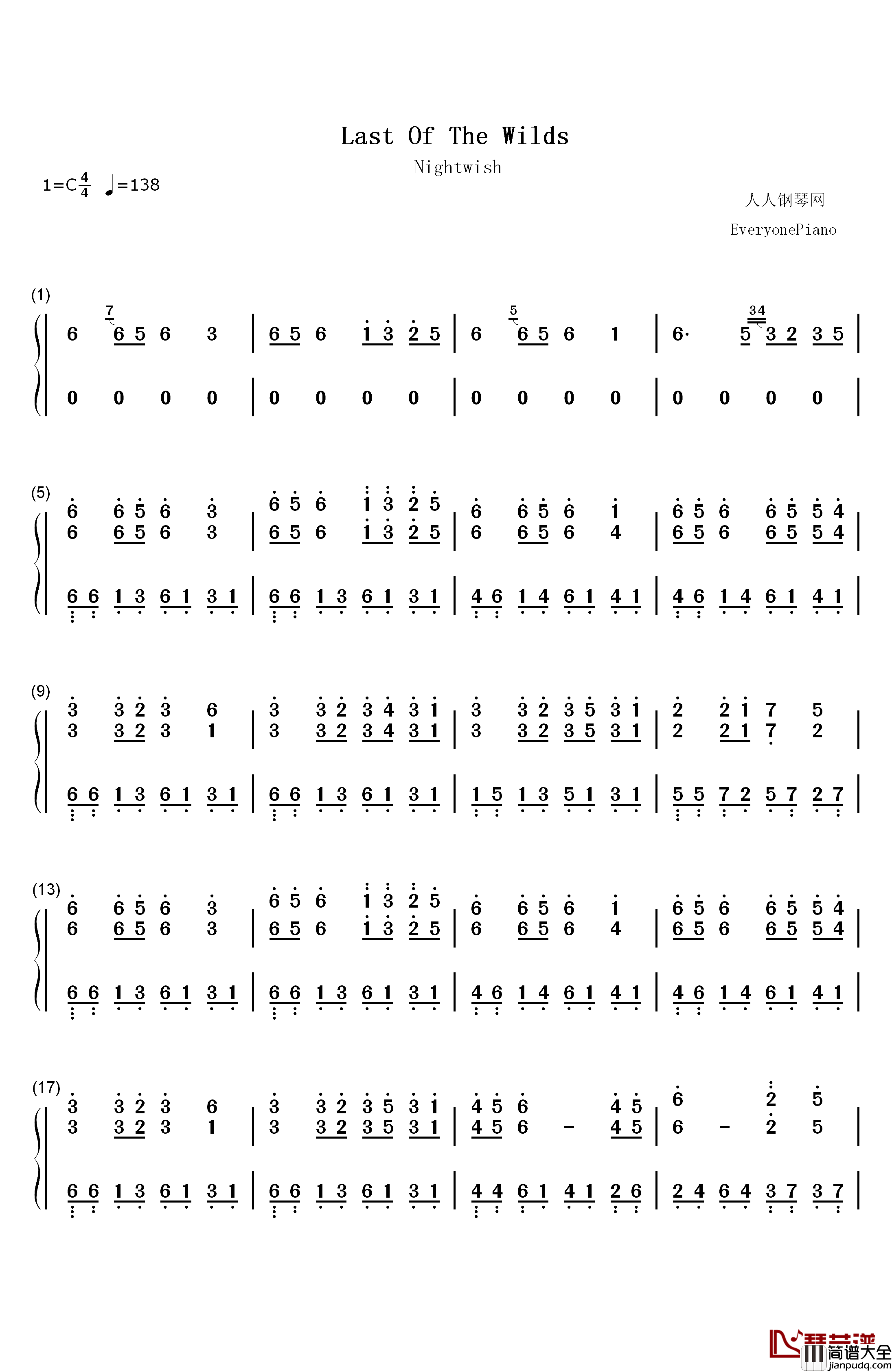 Last_of_the_Wilds钢琴简谱_数字双手_Nightwish