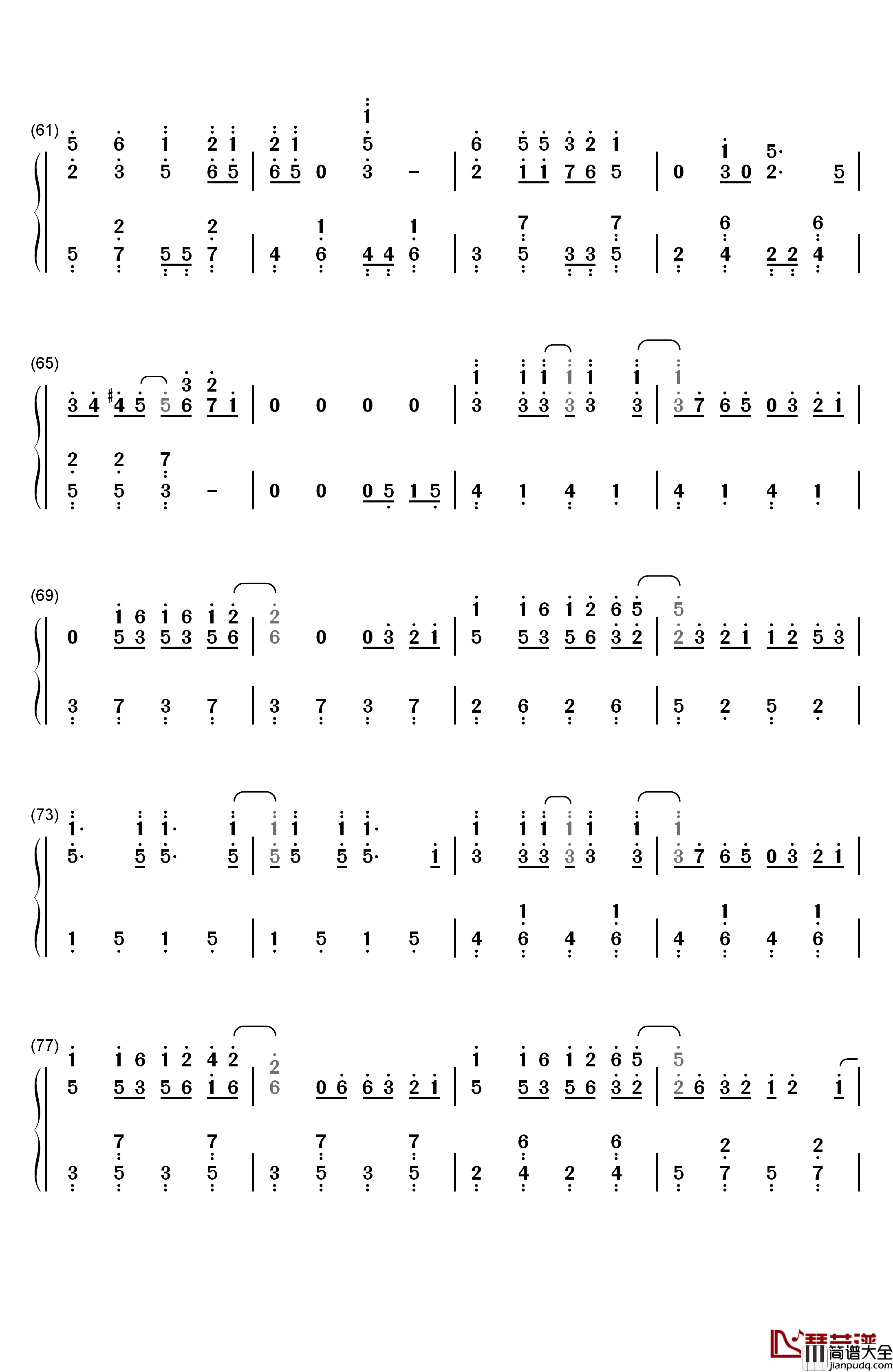 想像フォレスト钢琴简谱_数字双手_IA