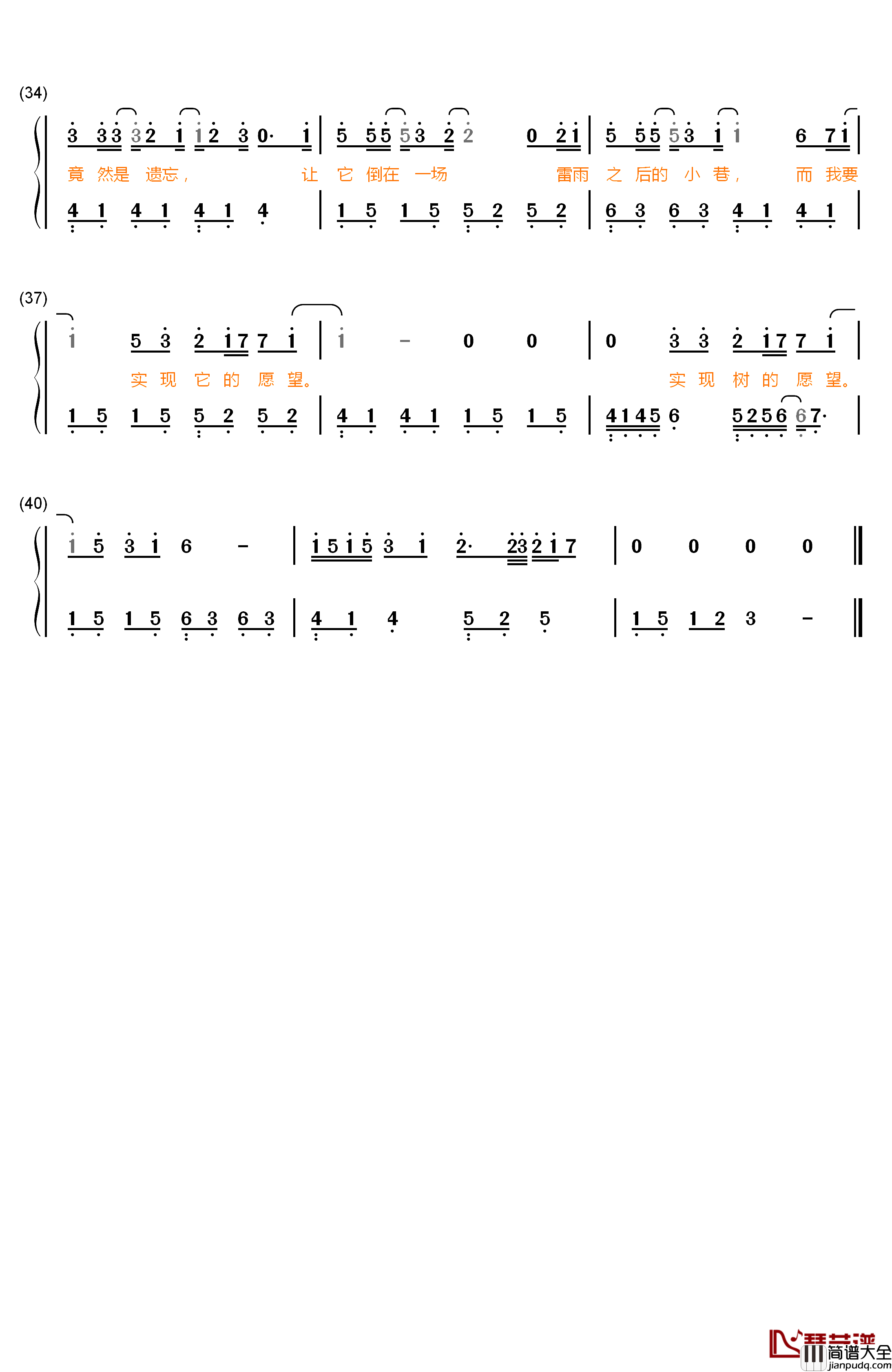 ​树读钢琴简谱_数字双手_王俊凯