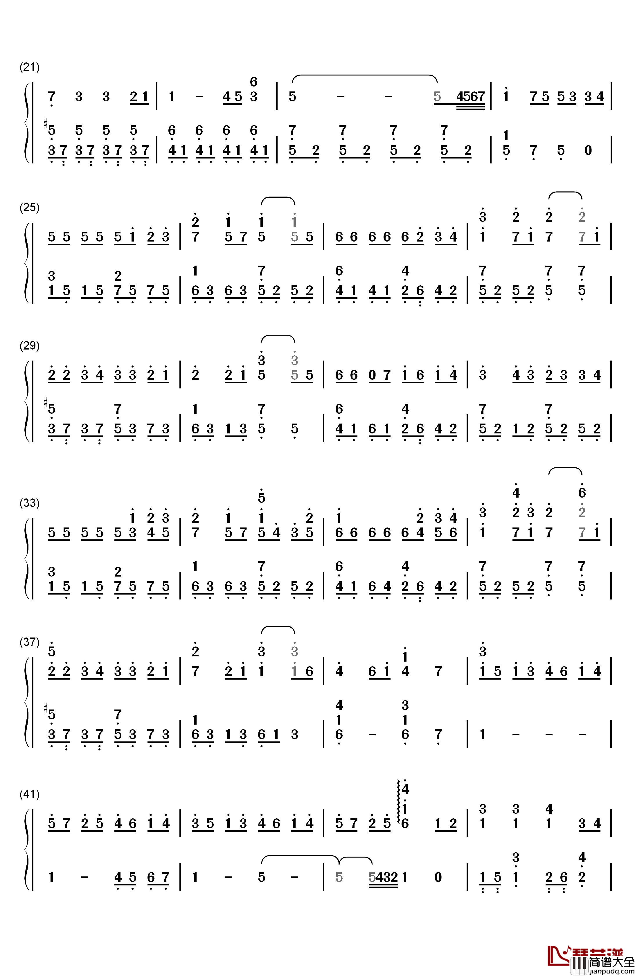 _故乡_钢琴简谱_数字双手_岚ARASHI