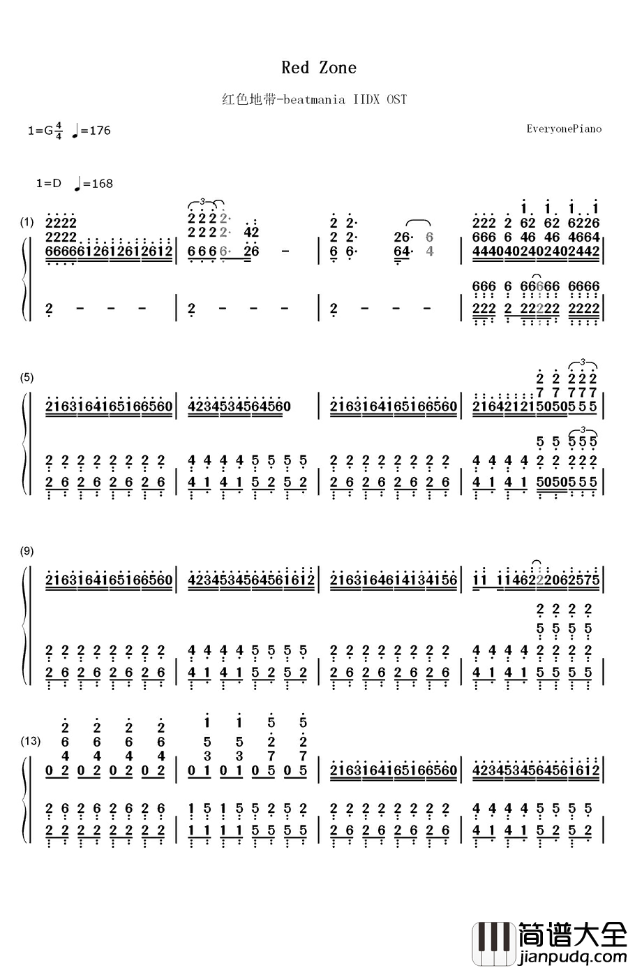 Red_Zone钢琴简谱_数字双手_Tatsh_&_Naoki