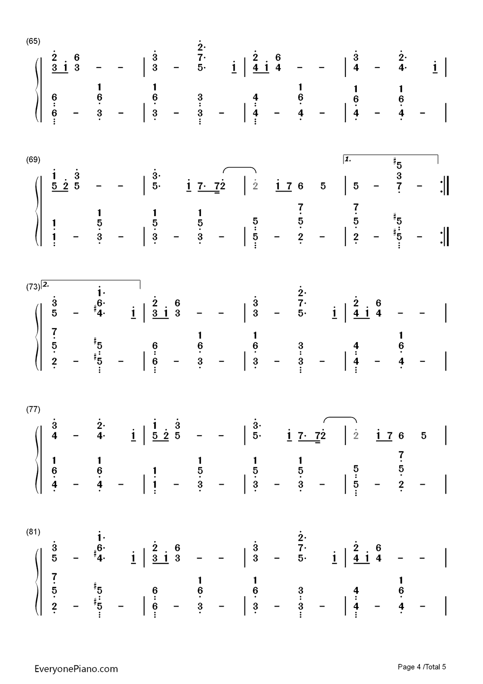 Bird_Set_Free钢琴简谱_数字双手_Sia_Furler