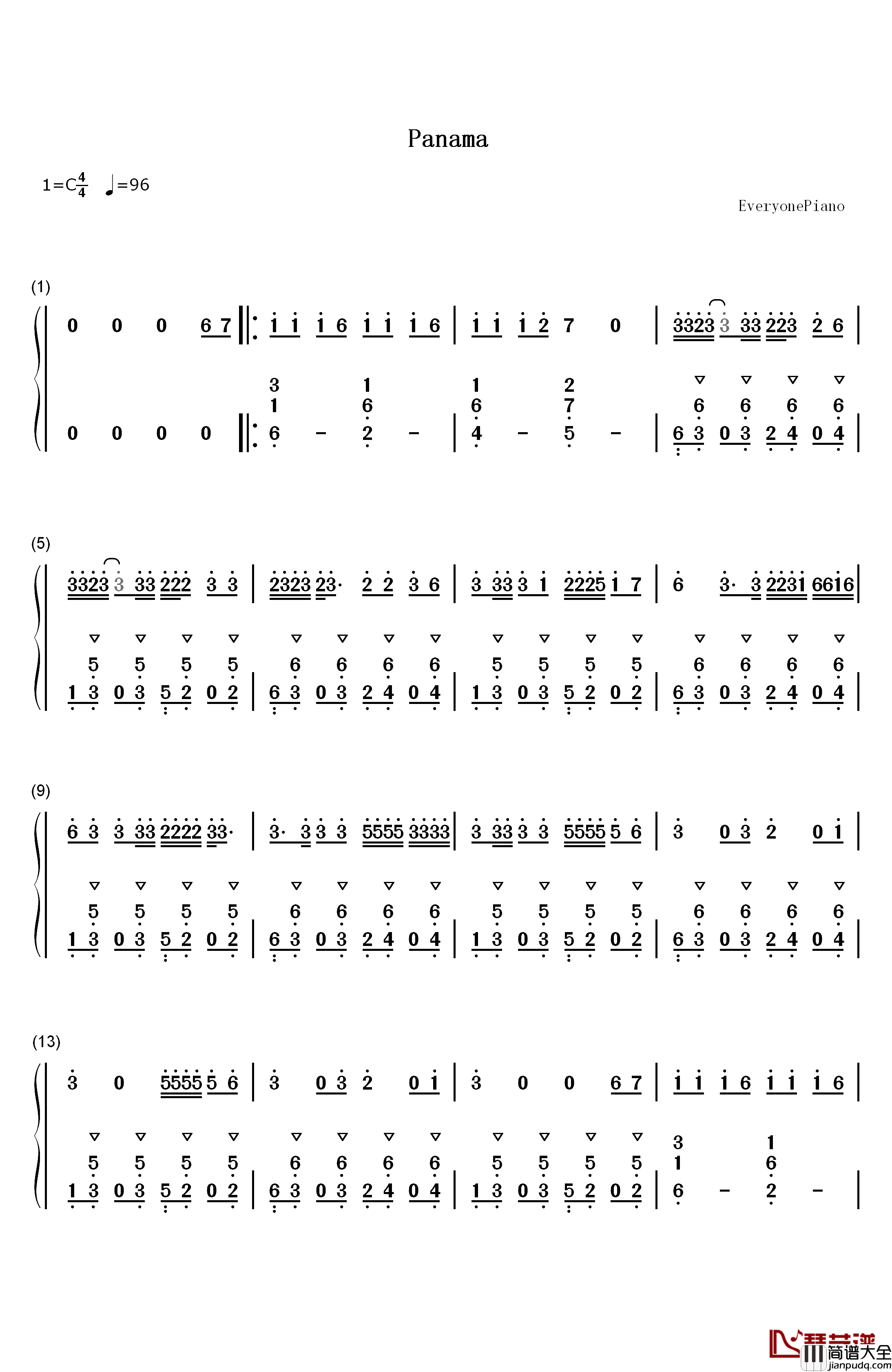 Panama钢琴简谱_数字双手_Matteo