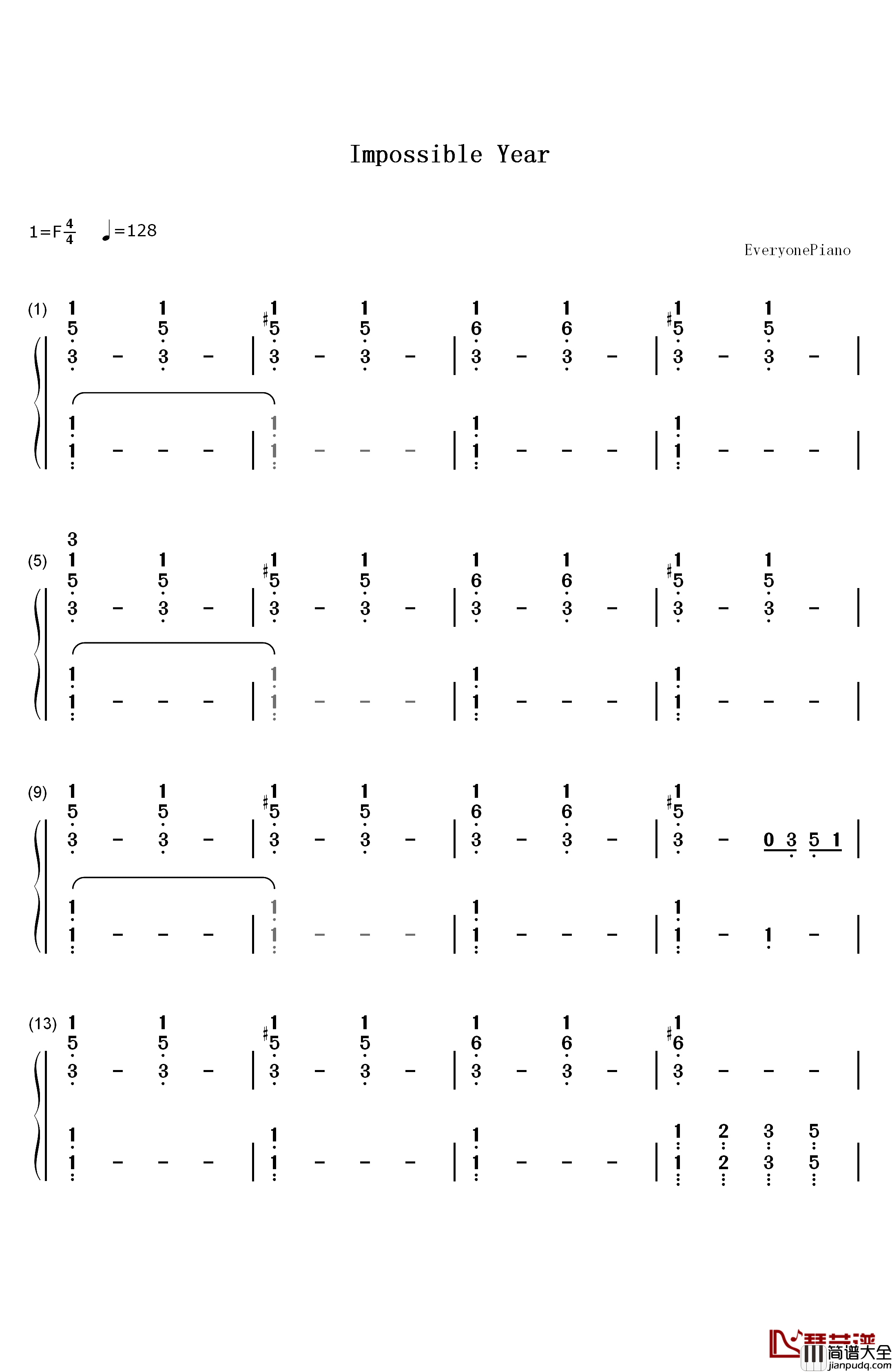 Impossible_Year钢琴简谱_数字双手_Panic_at_the_Disco