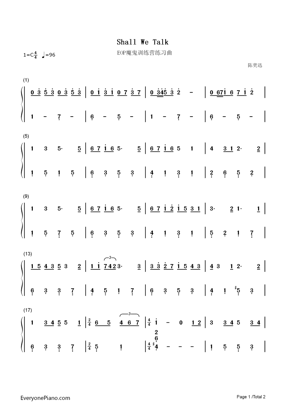 Shall_We_Talk钢琴简谱_数字双手_陈奕迅