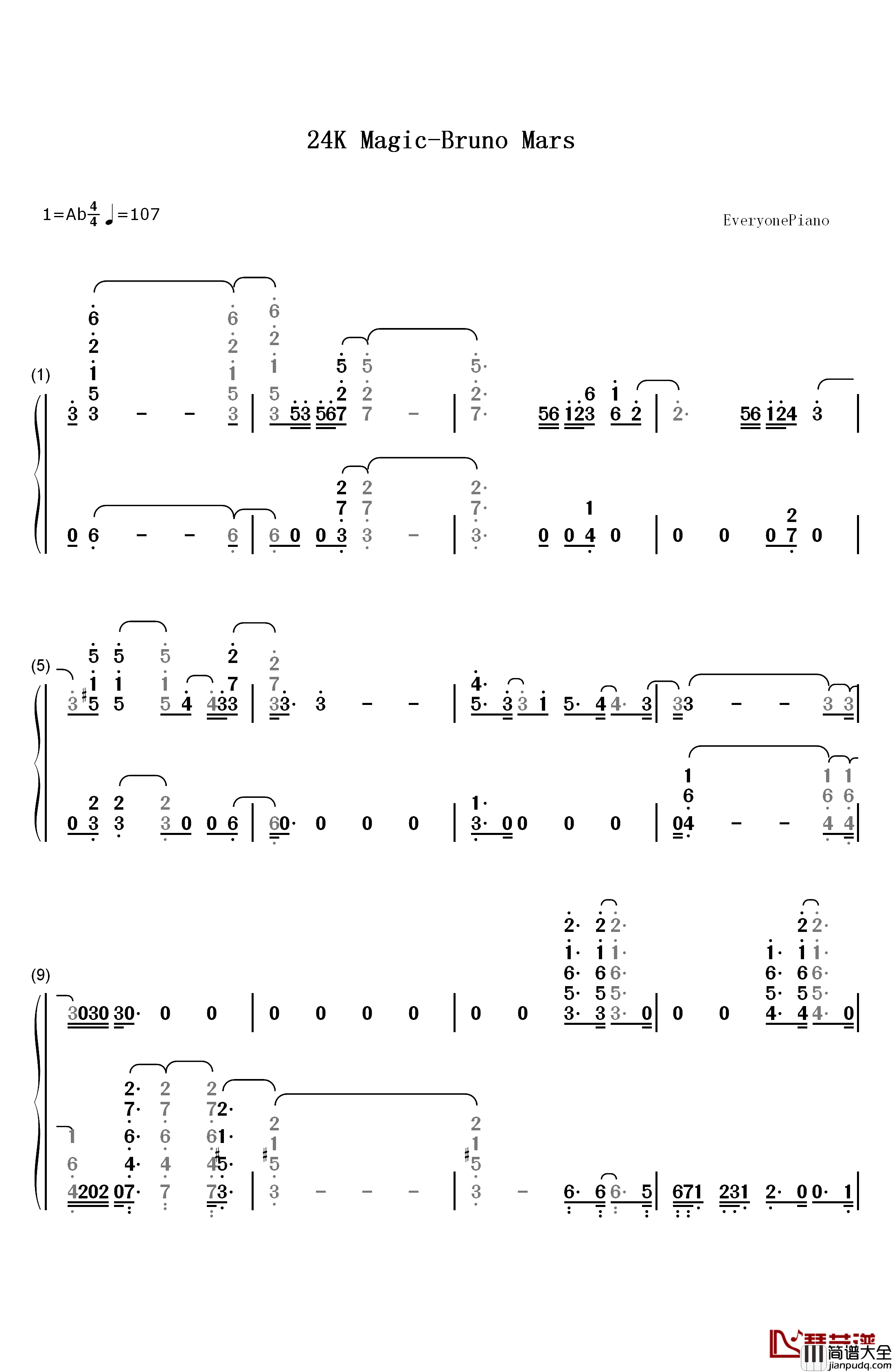 24K_Magic钢琴简谱_数字双手_Bruno_Mars