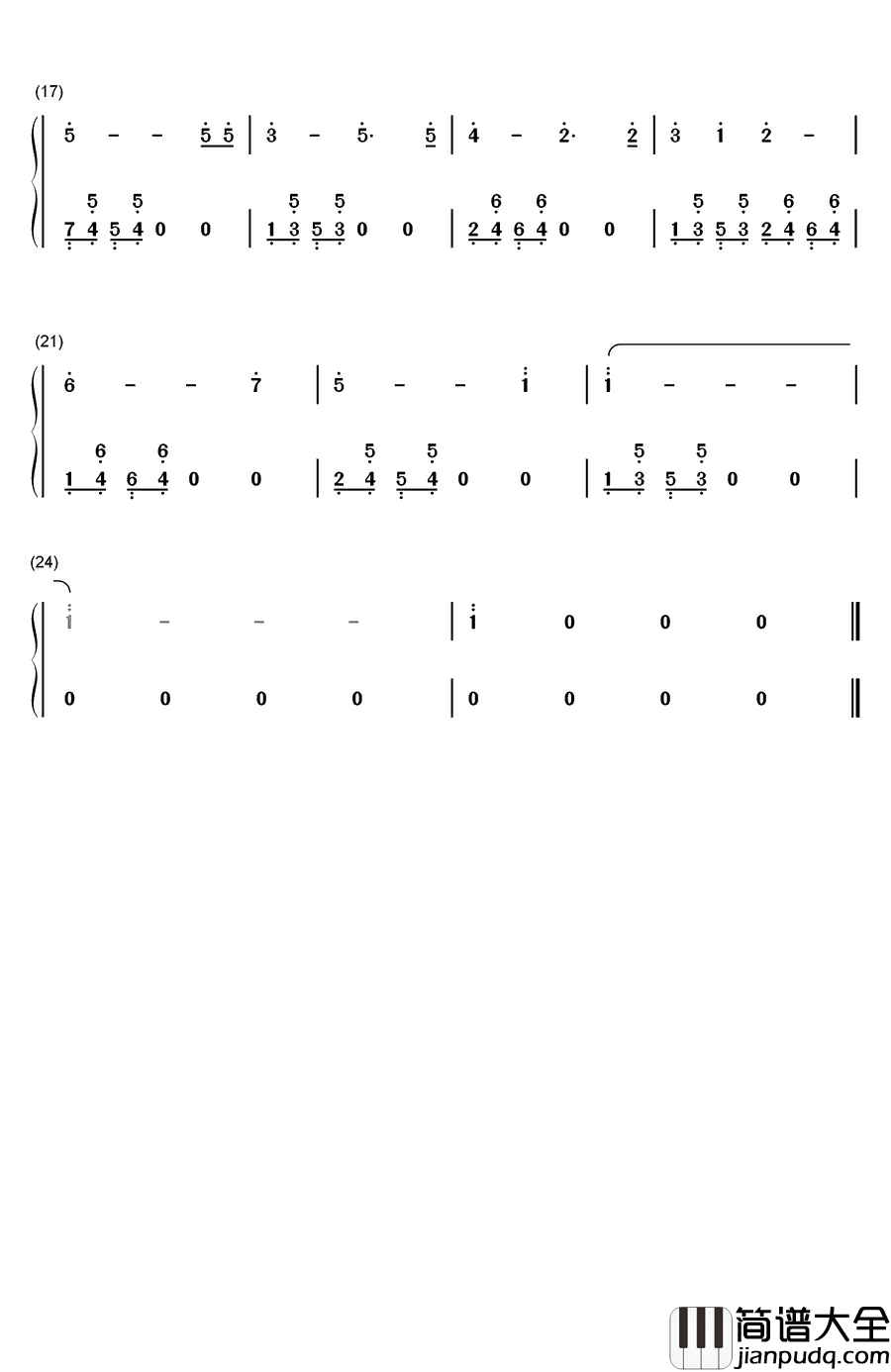 年轻的心钢琴简谱_数字双手_佟铁鑫