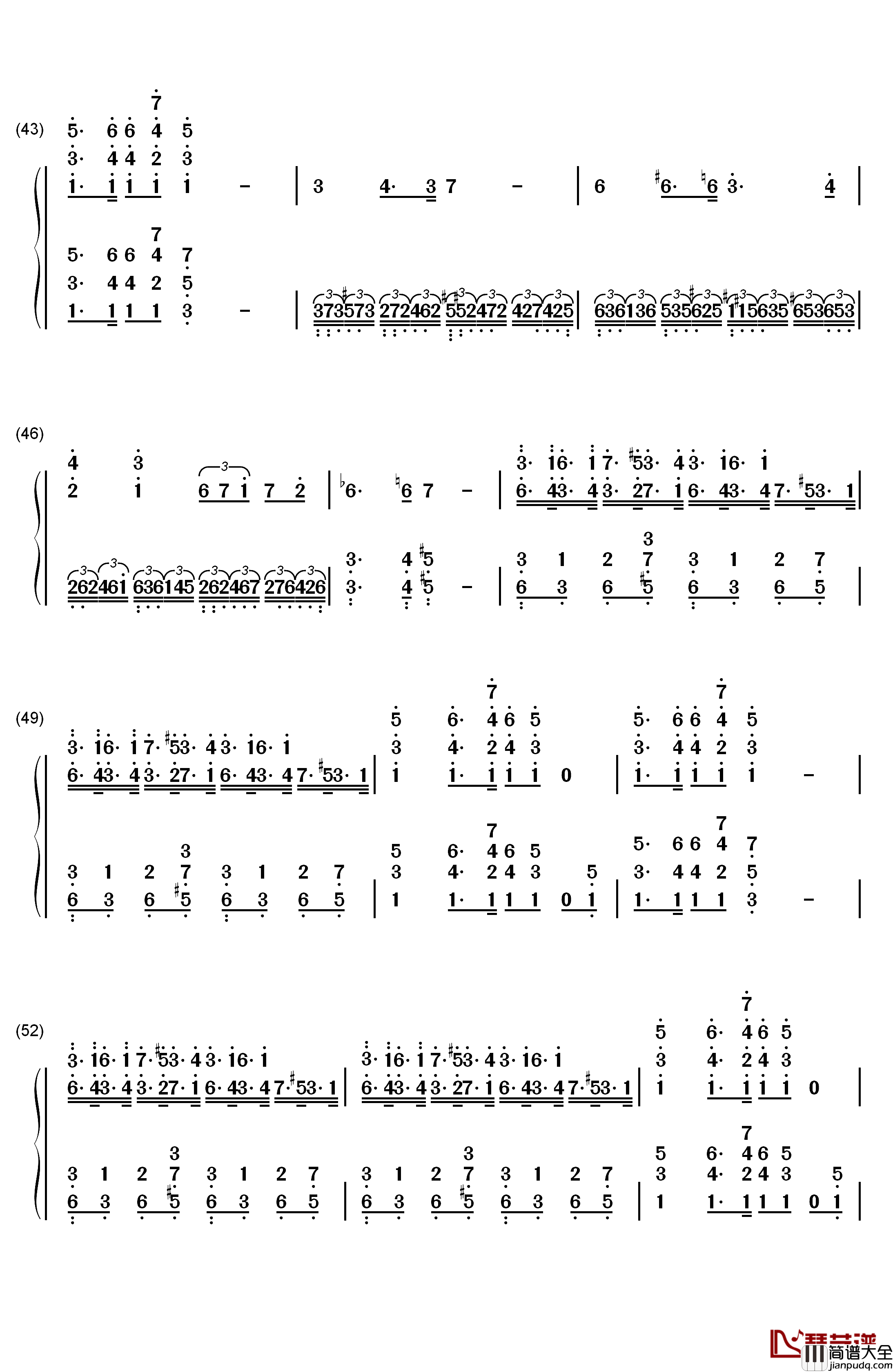 格里格钢琴变奏曲钢琴简谱_数字双手_马克西姆