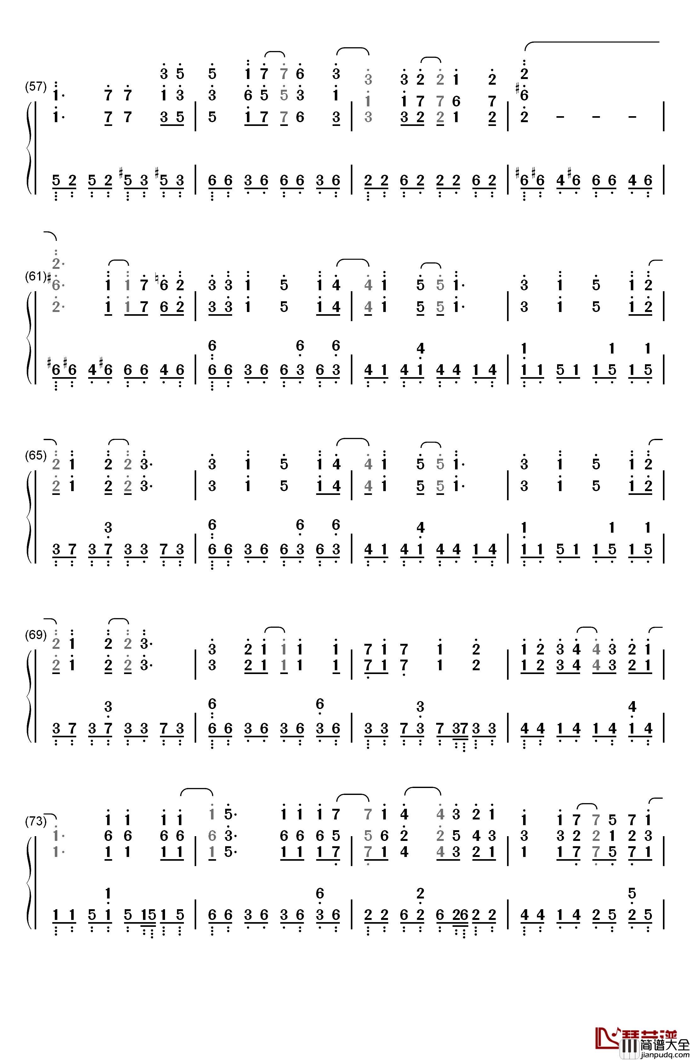 終わりの世界から钢琴简谱_数字双手_麻枝准__やなぎなぎ