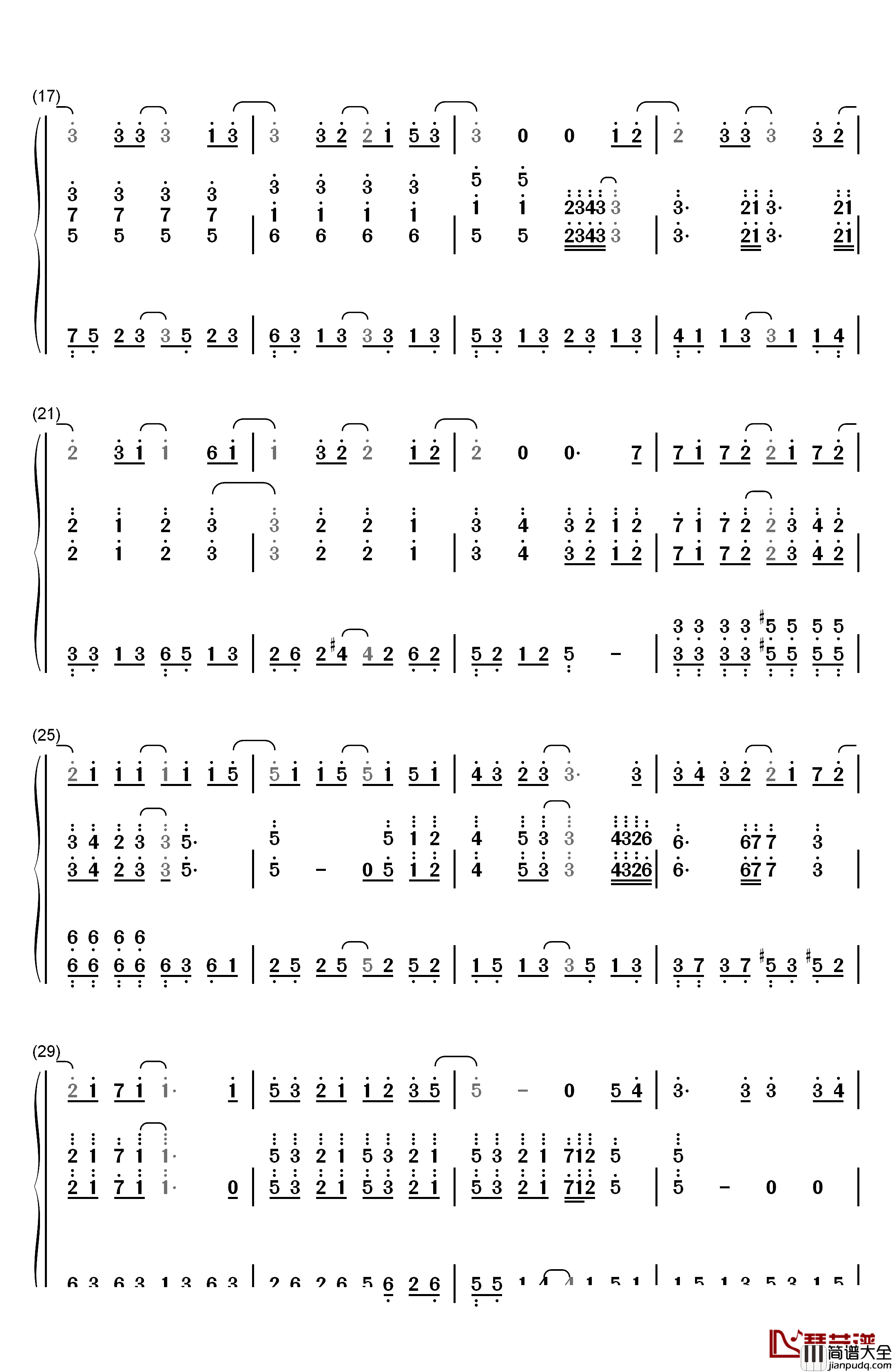 轨迹钢琴简谱_数字双手_周杰伦