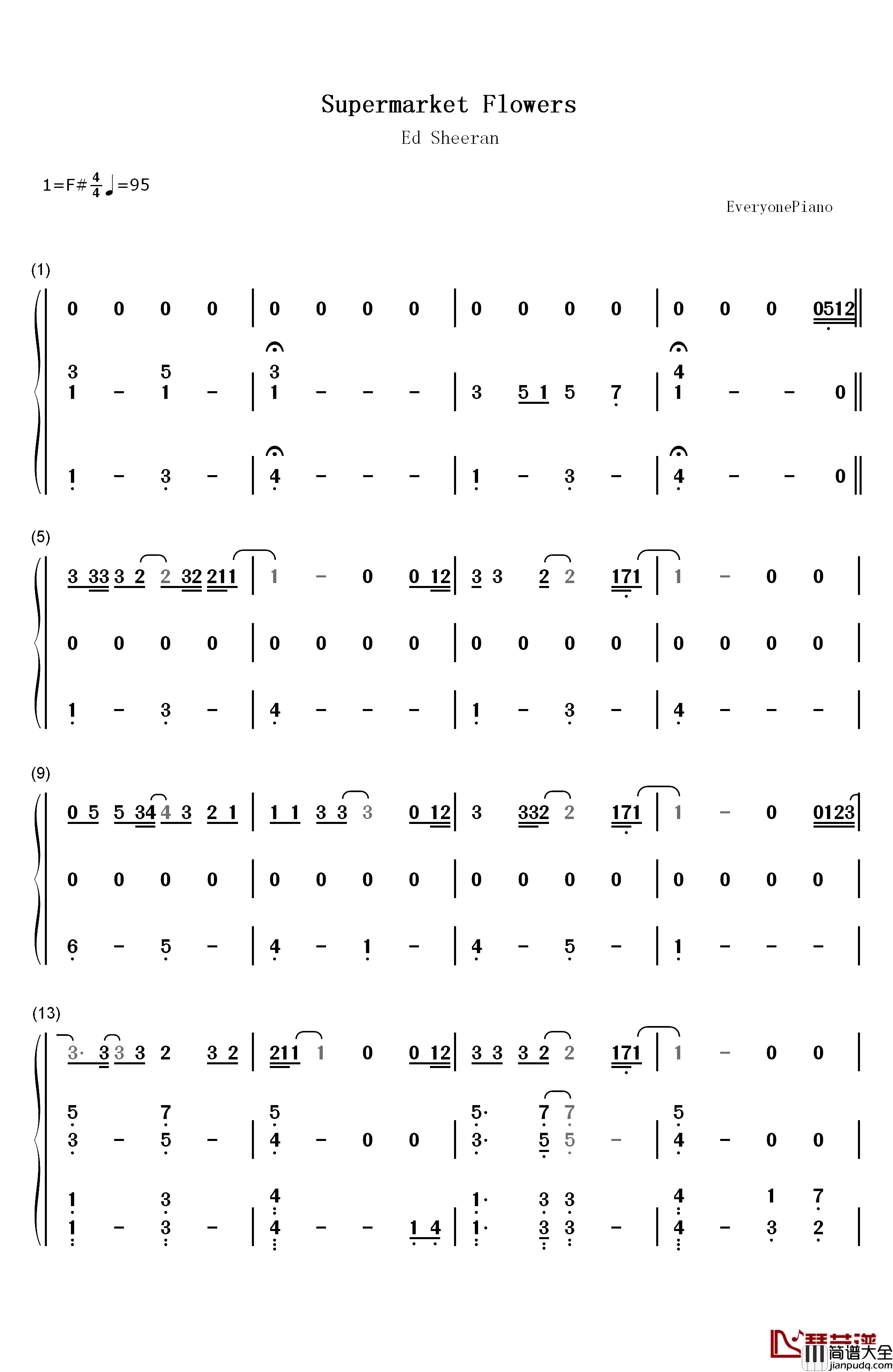 Supermarket_Flowers钢琴简谱_数字双手_Ed_Sheeran