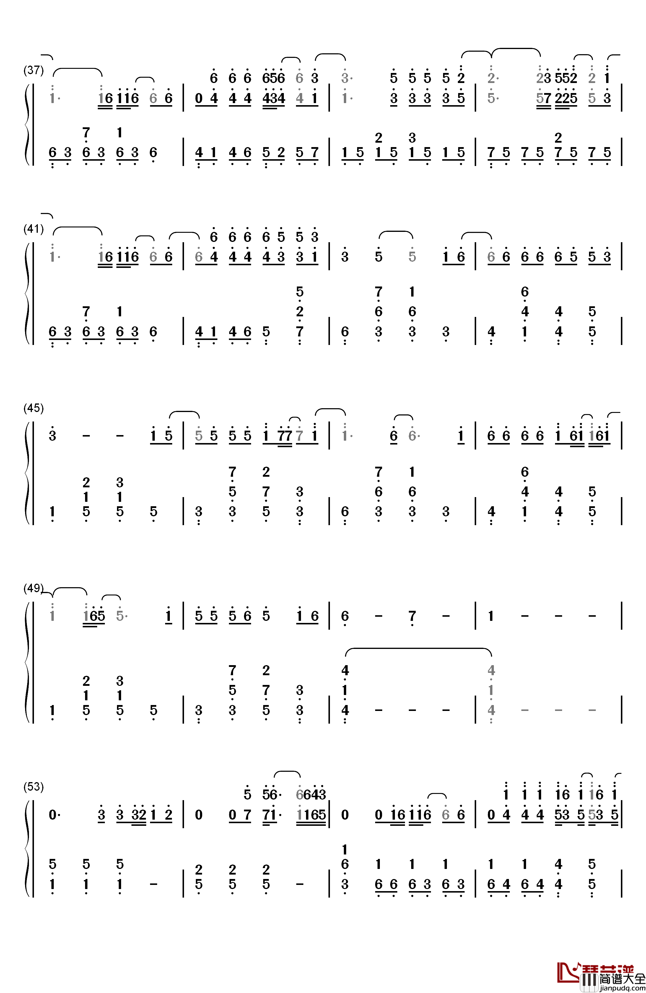 DOWN钢琴简谱_数字双手_杰森·沃克__Jason_Walker