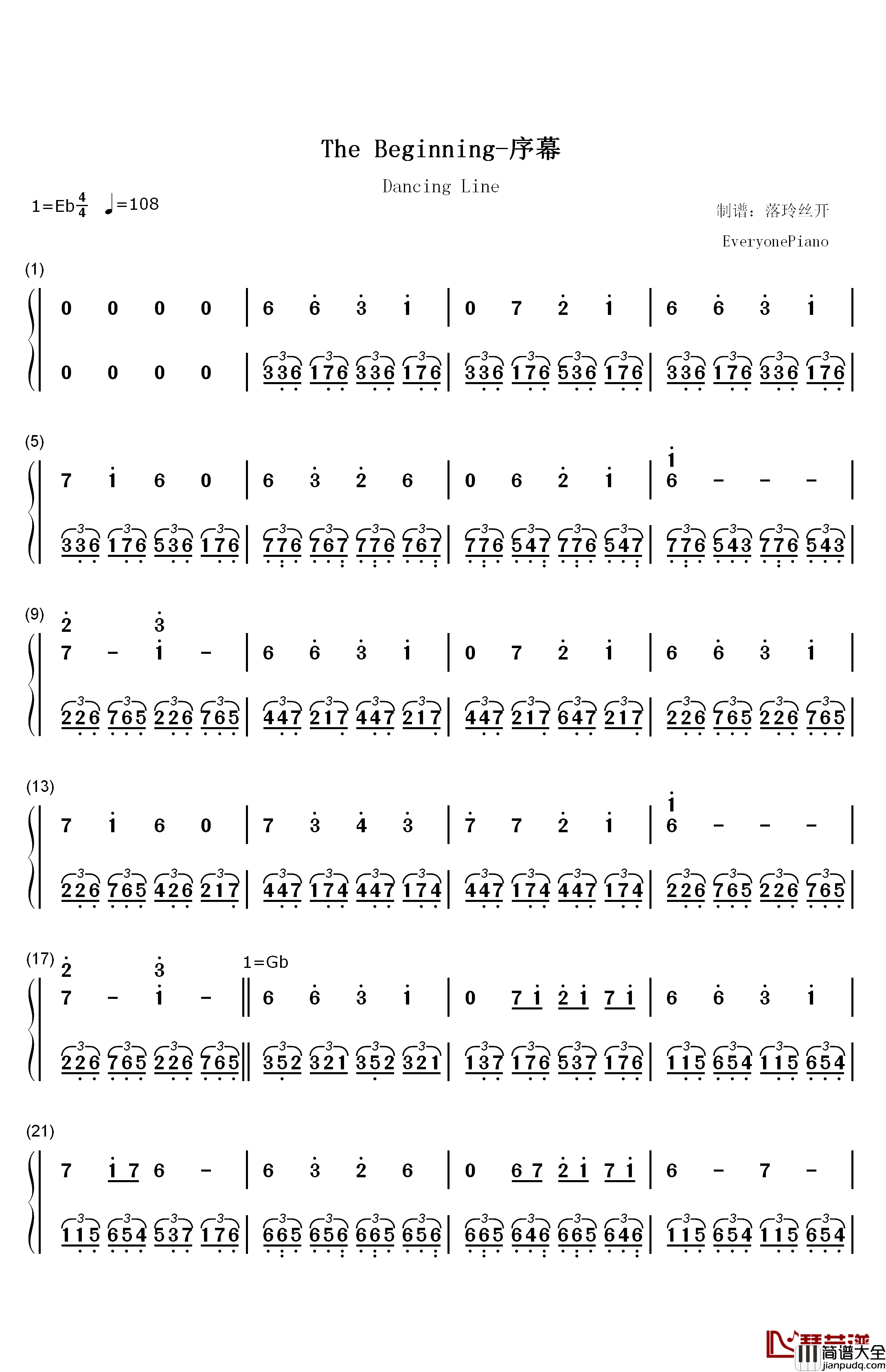 The_Beginning钢琴简谱_数字双手_猎豹移动公司