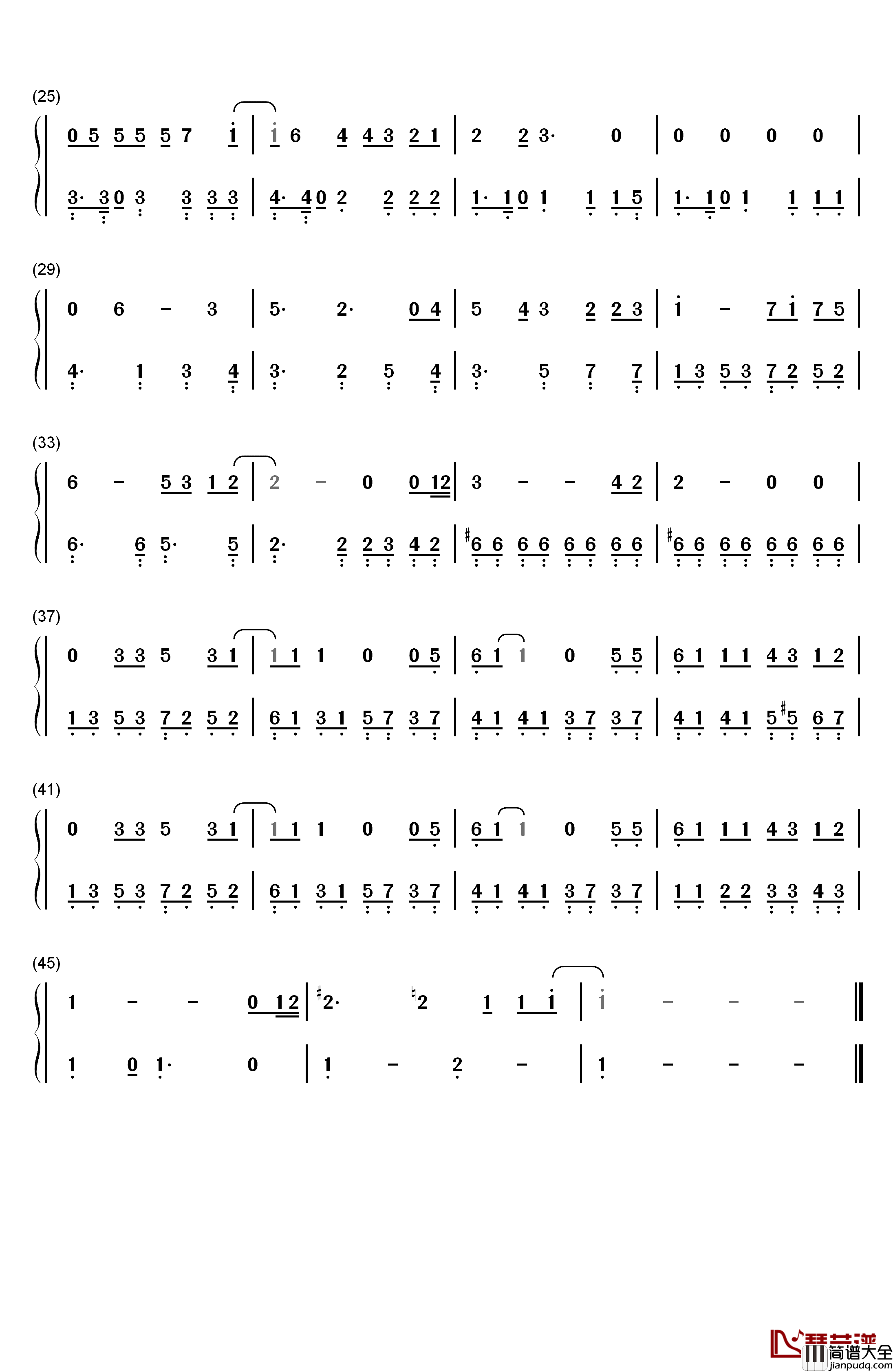 プレゼント钢琴简谱_数字双手_东京少年