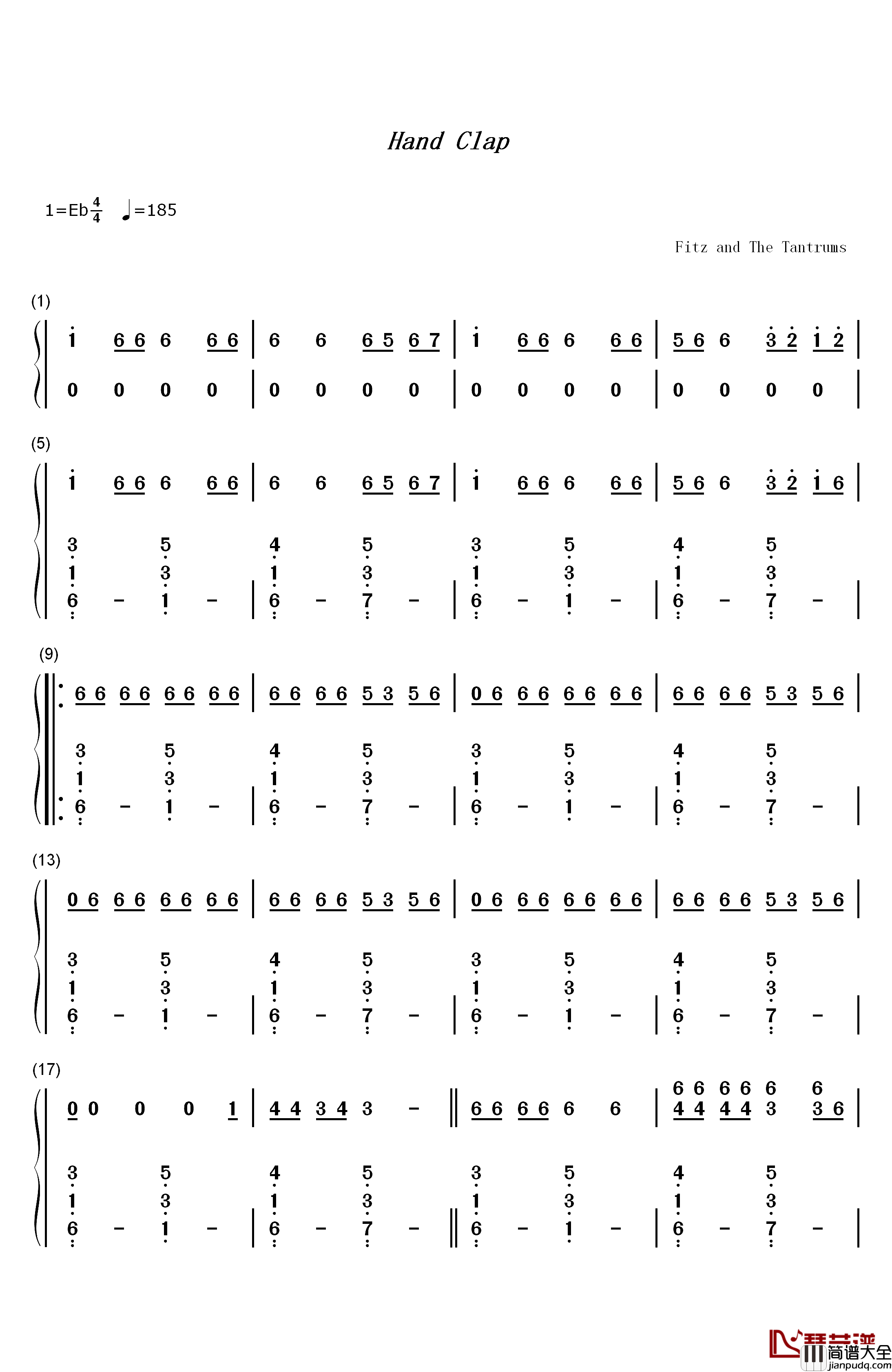 HandClap钢琴简谱_数字双手_Fitz_and_The_Tantrums